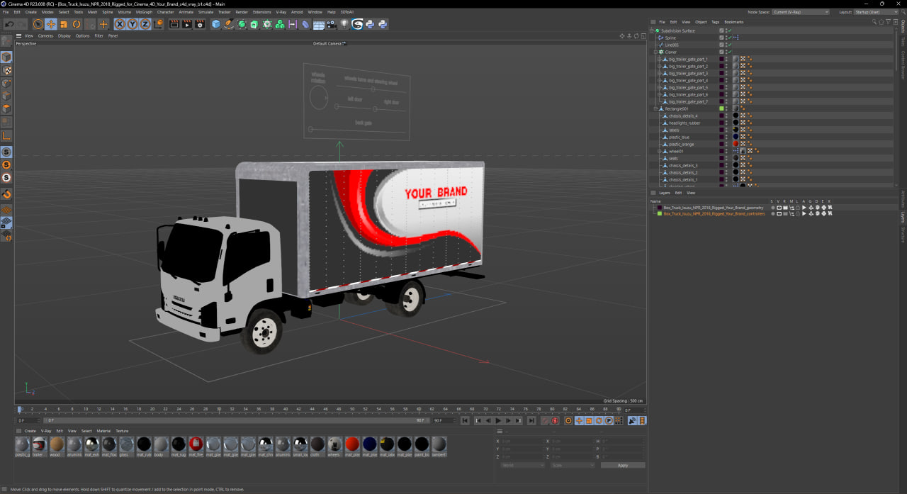 3D Box Truck Isuzu NPR 2018 Rigged Your Brand for Cinema 4D