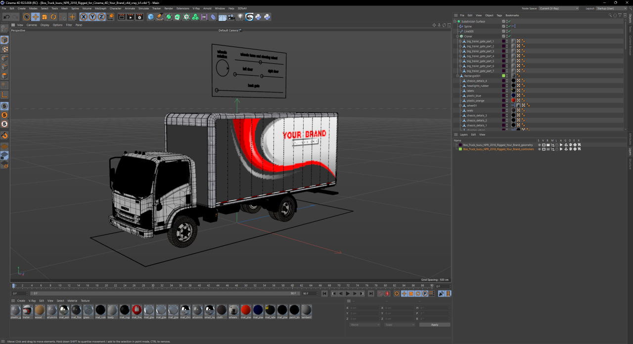 3D Box Truck Isuzu NPR 2018 Rigged Your Brand for Cinema 4D