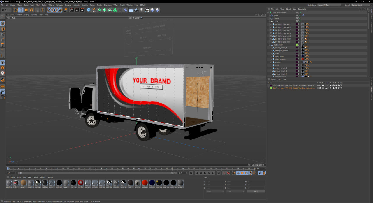 3D Box Truck Isuzu NPR 2018 Rigged Your Brand for Cinema 4D