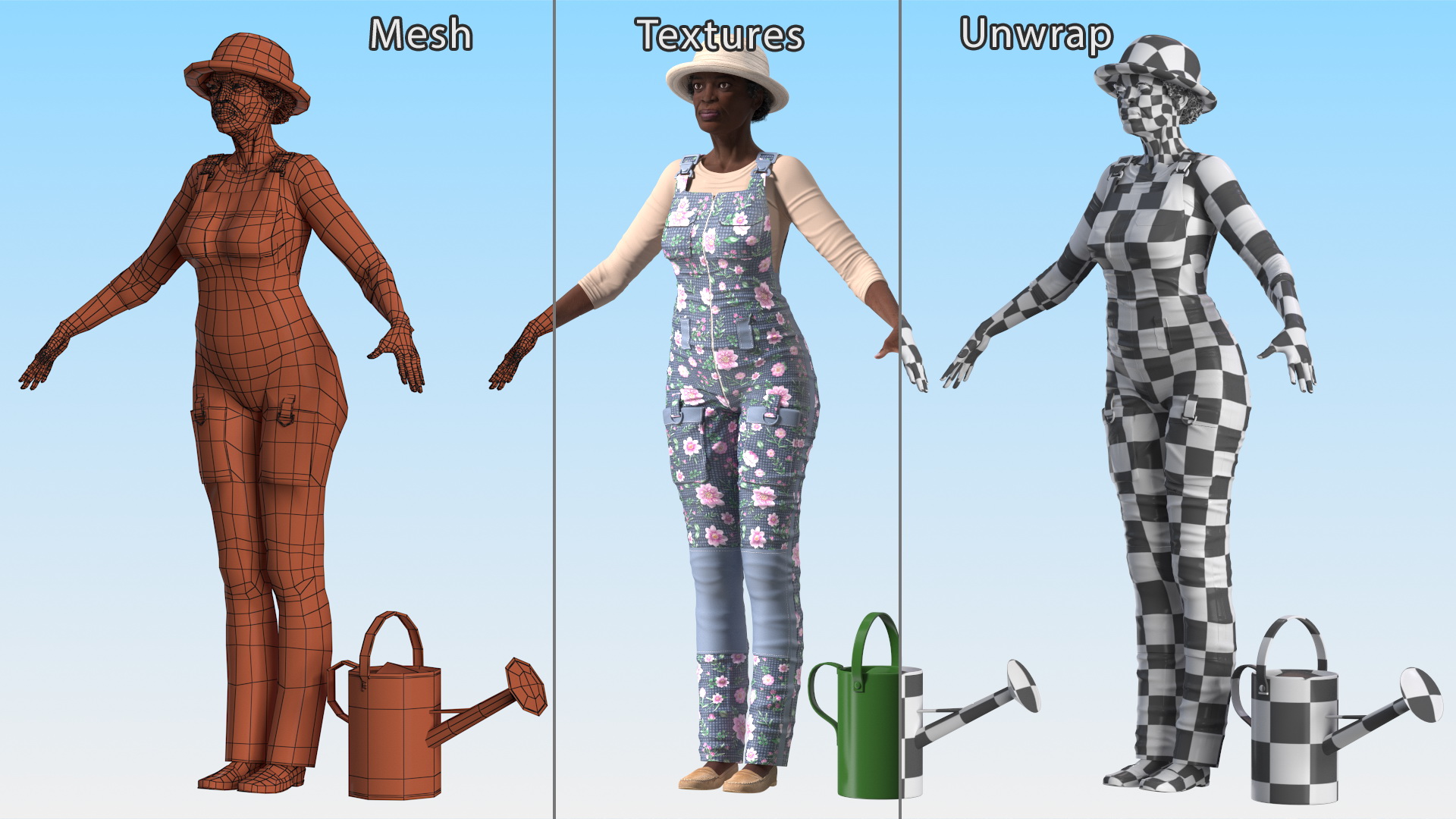 Gardener Afro American Woman Rigged for Modo 3D model