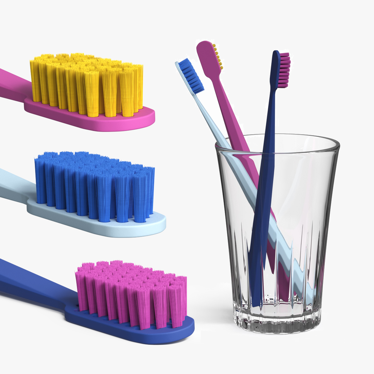 Toothbrush Set with Glass Cup Multicolor 3D model preview