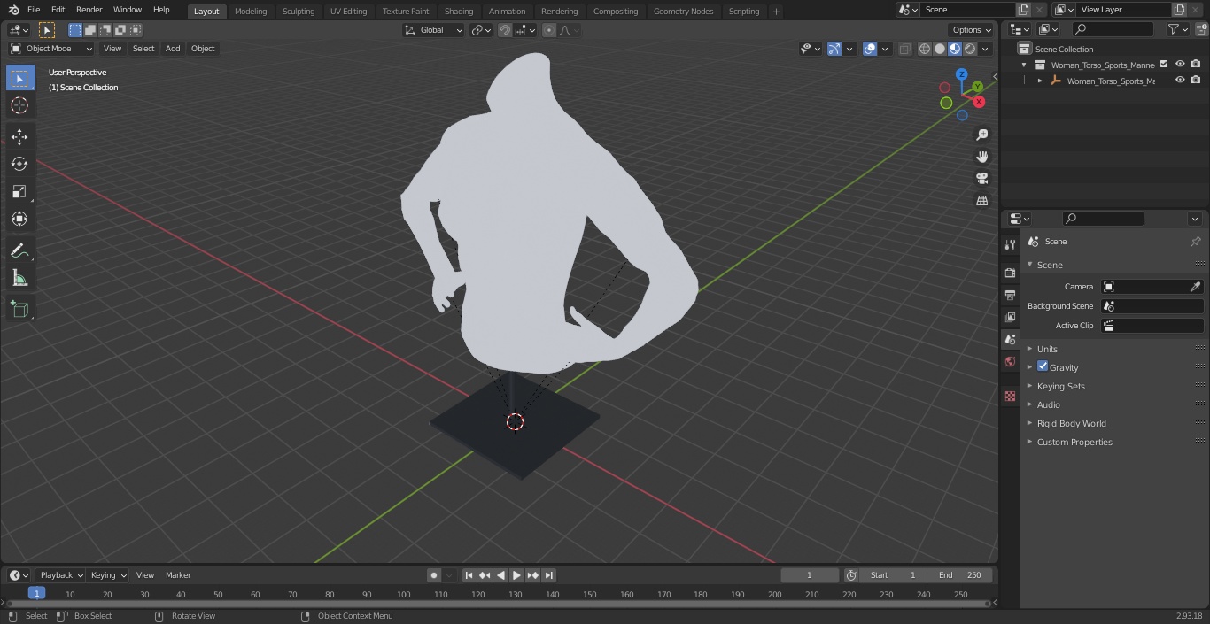 Woman Torso Sports Mannequin White 3D model