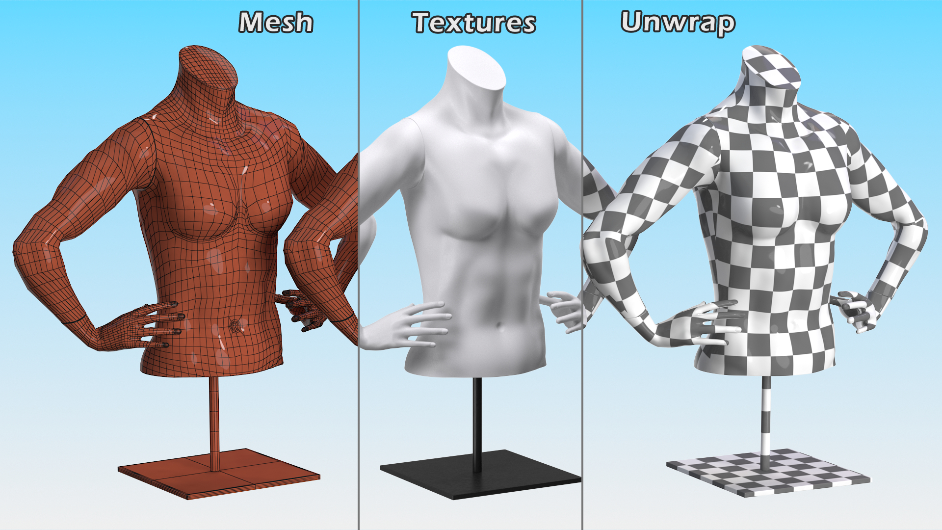 Woman Torso Sports Mannequin White 3D model