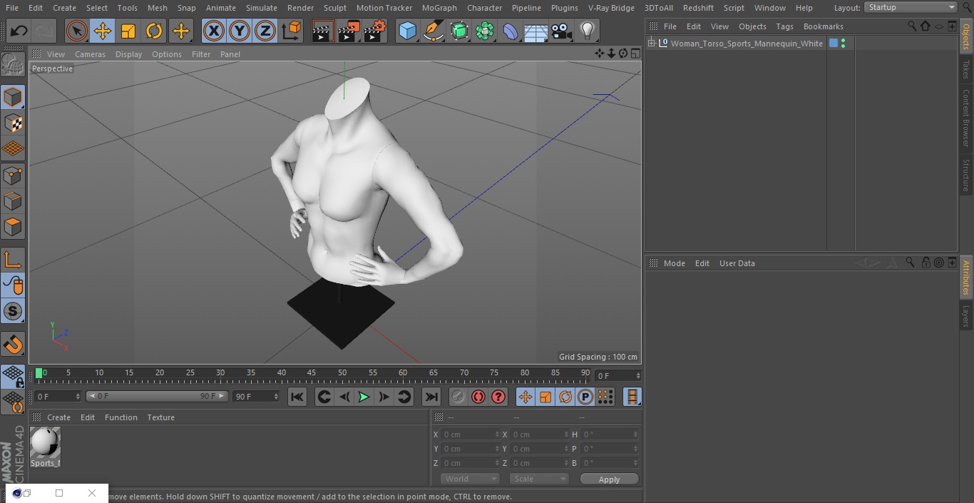 Woman Torso Sports Mannequin White 3D model