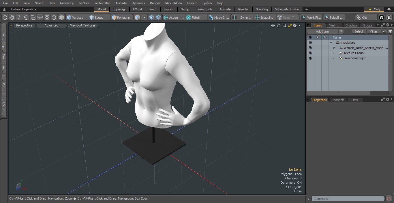 Woman Torso Sports Mannequin White 3D model