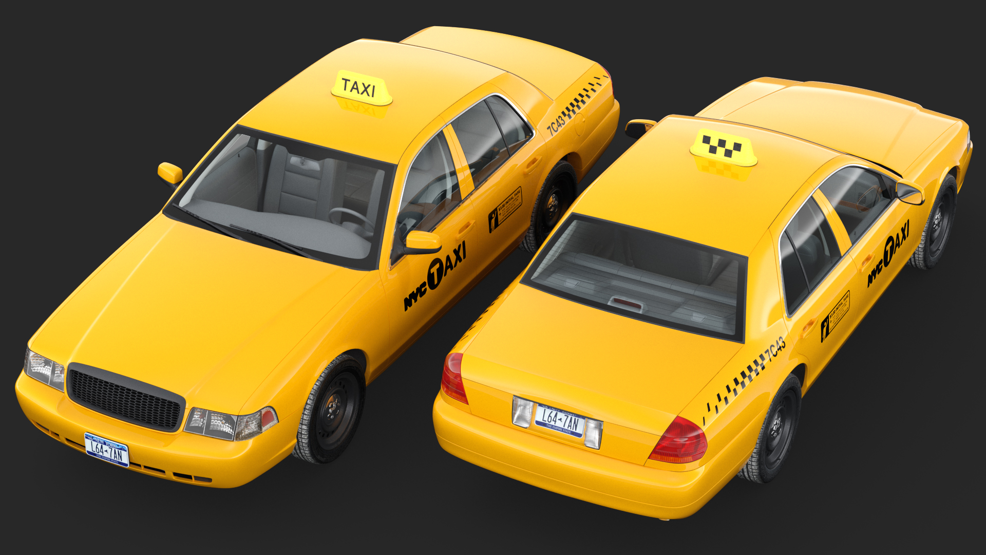 Ford Crown Victoria Yellow Taxi Simple Interior 3D
