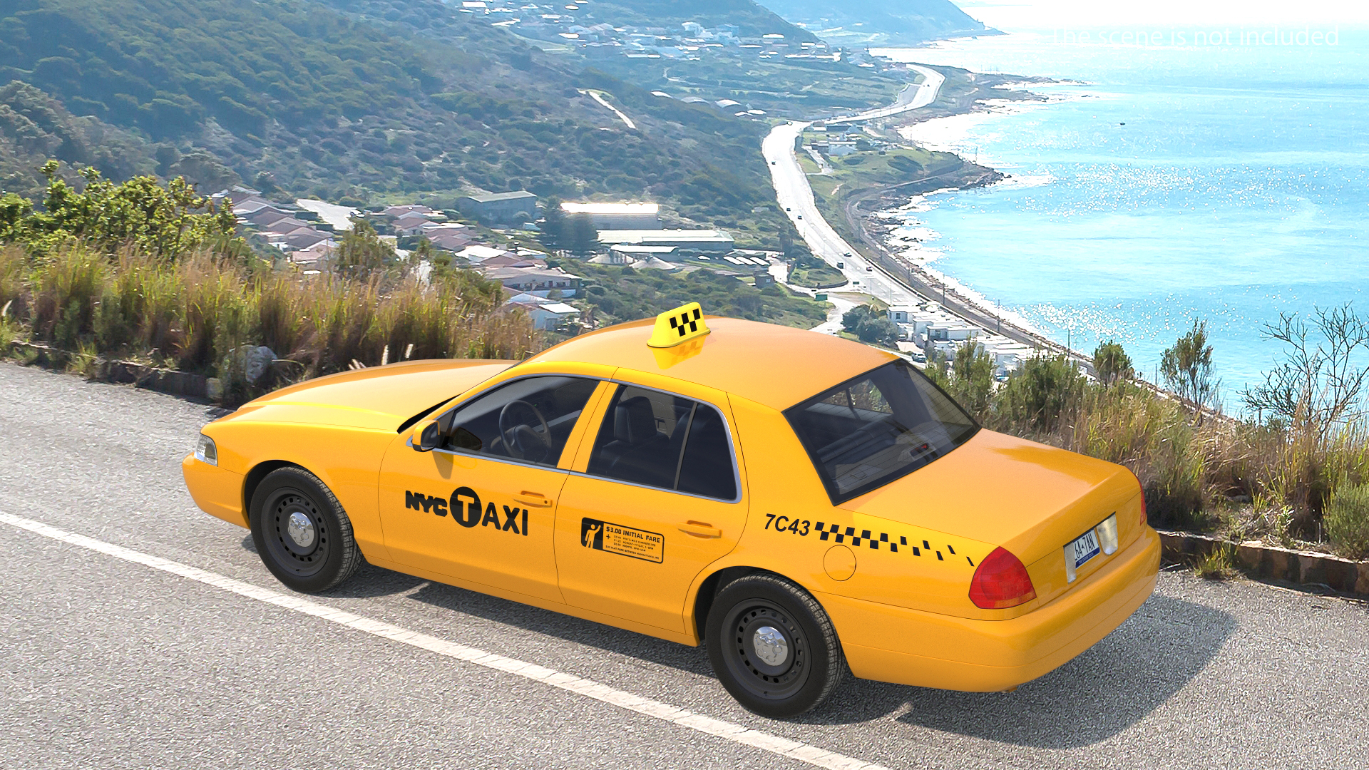 Ford Crown Victoria Yellow Taxi Simple Interior 3D