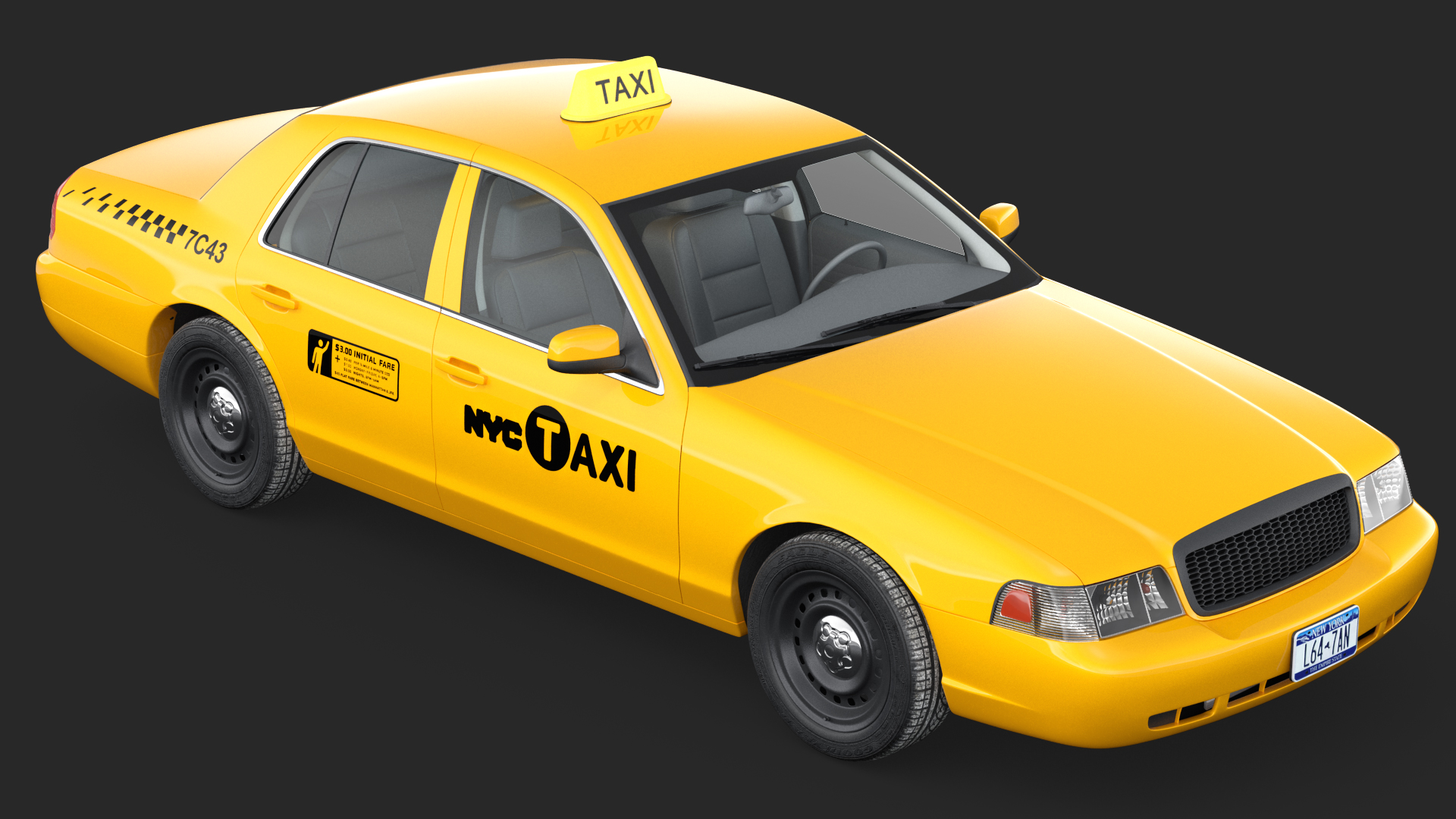 Ford Crown Victoria Yellow Taxi Simple Interior 3D