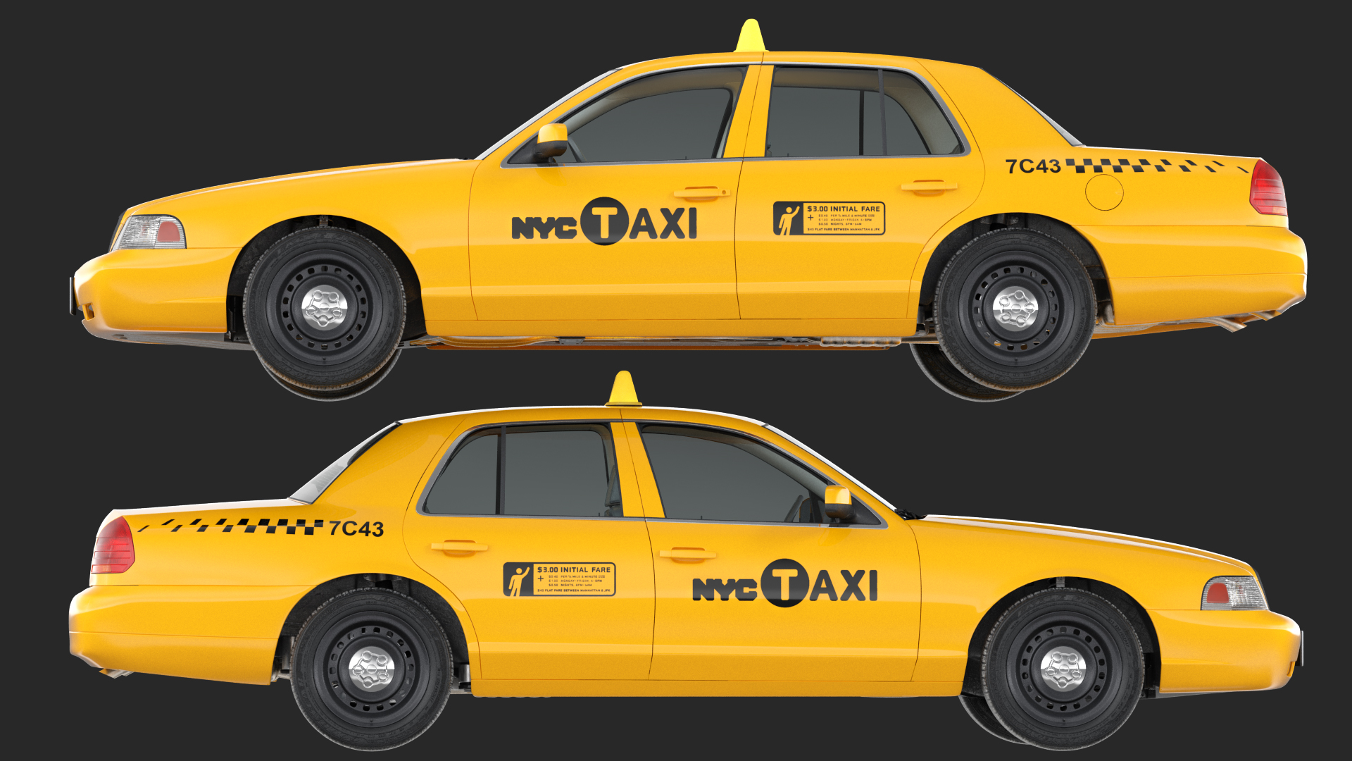 Ford Crown Victoria Yellow Taxi Simple Interior 3D