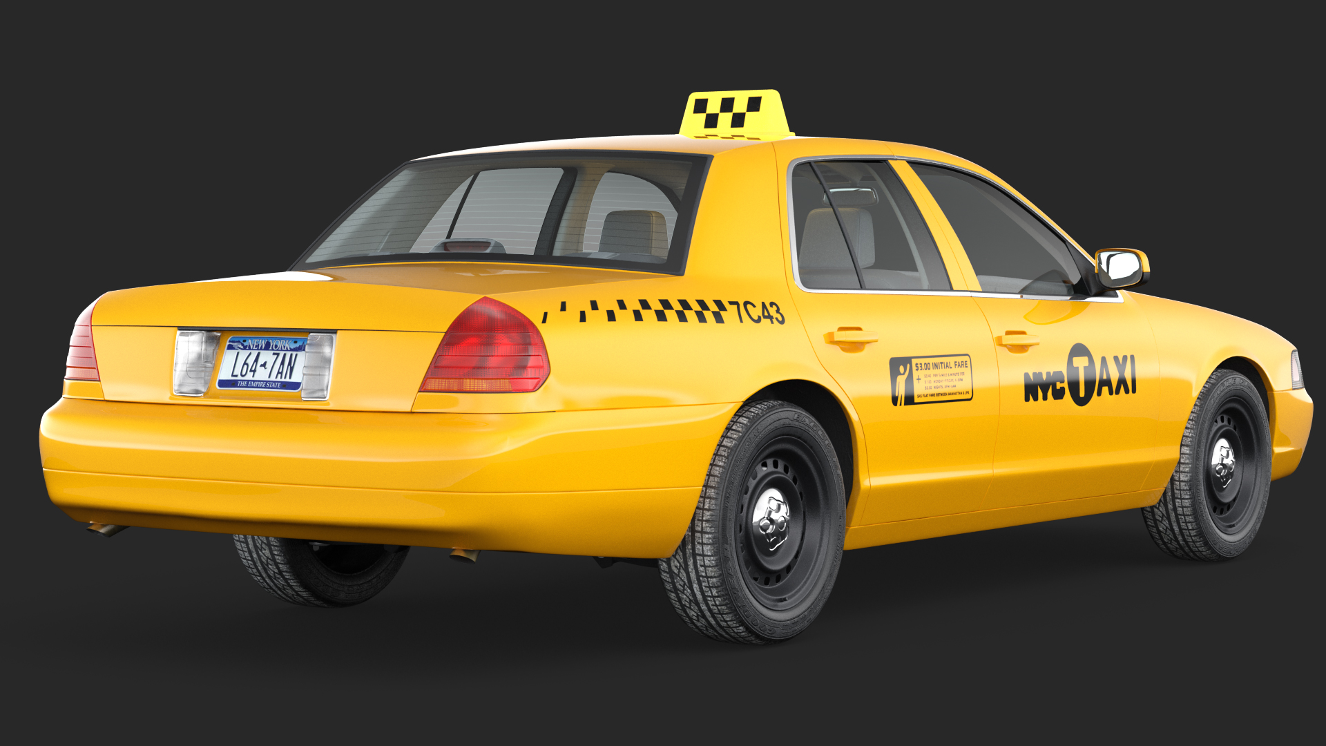 Ford Crown Victoria Yellow Taxi Simple Interior 3D
