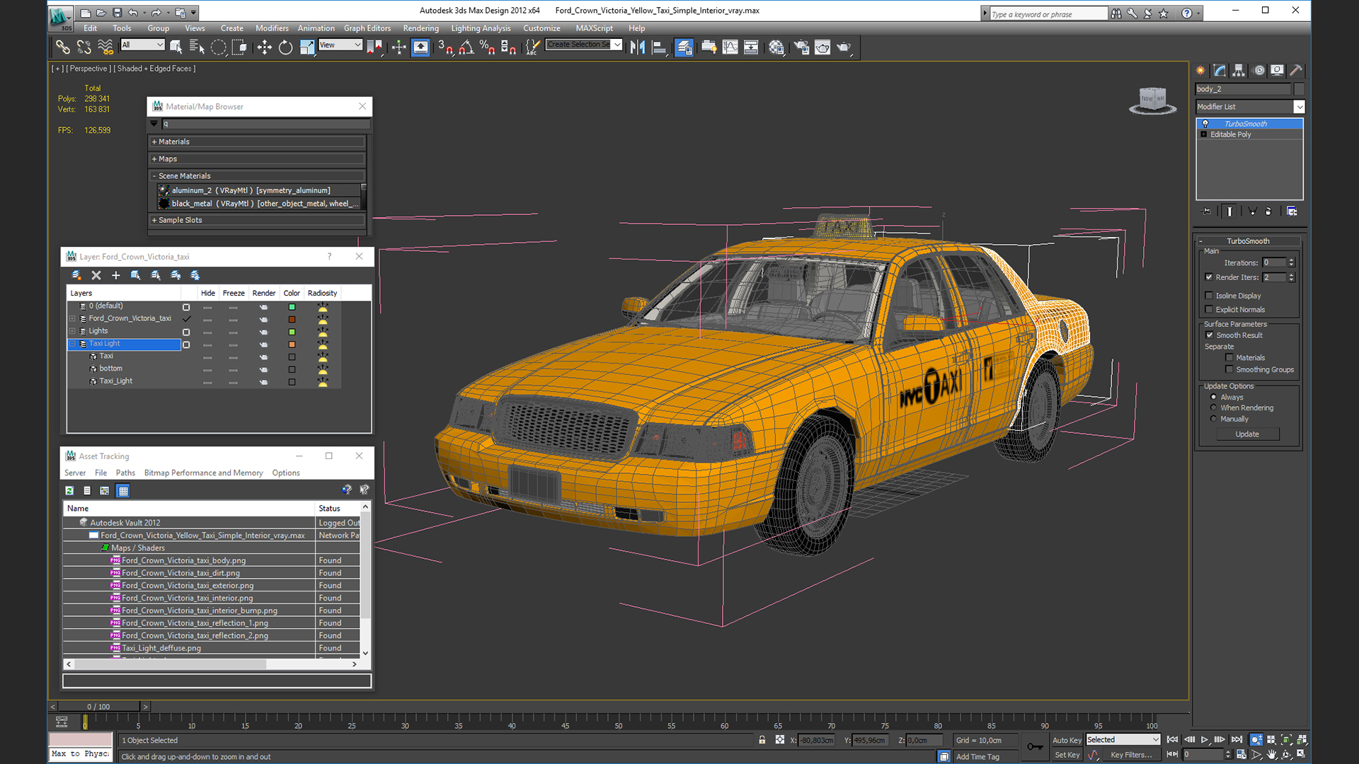 Ford Crown Victoria Yellow Taxi Simple Interior 3D