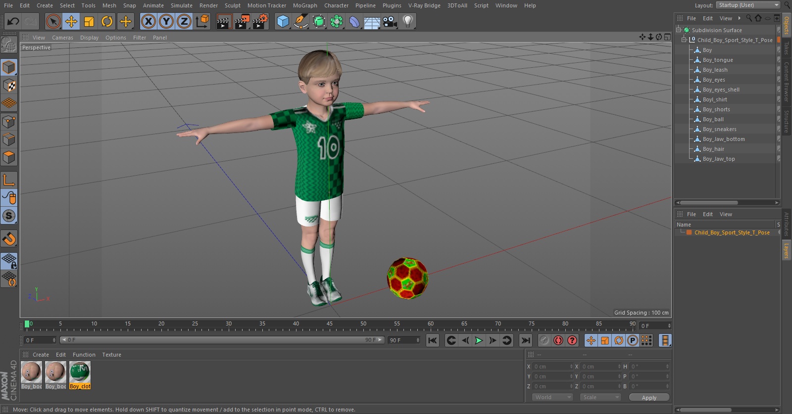 3D Child Boy Sport Style T-Pose model