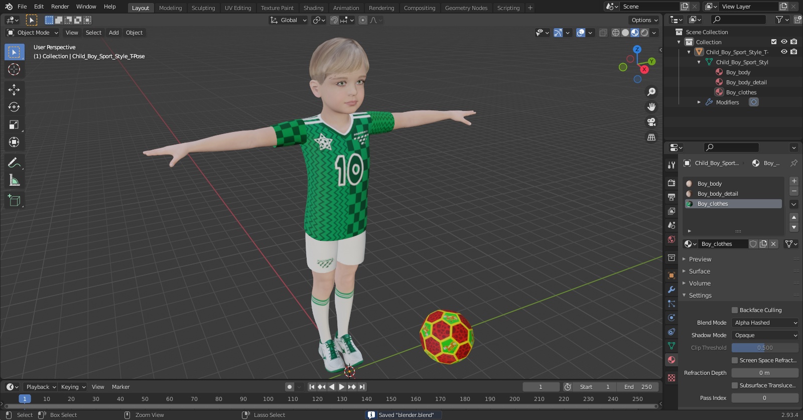 3D Child Boy Sport Style T-Pose model