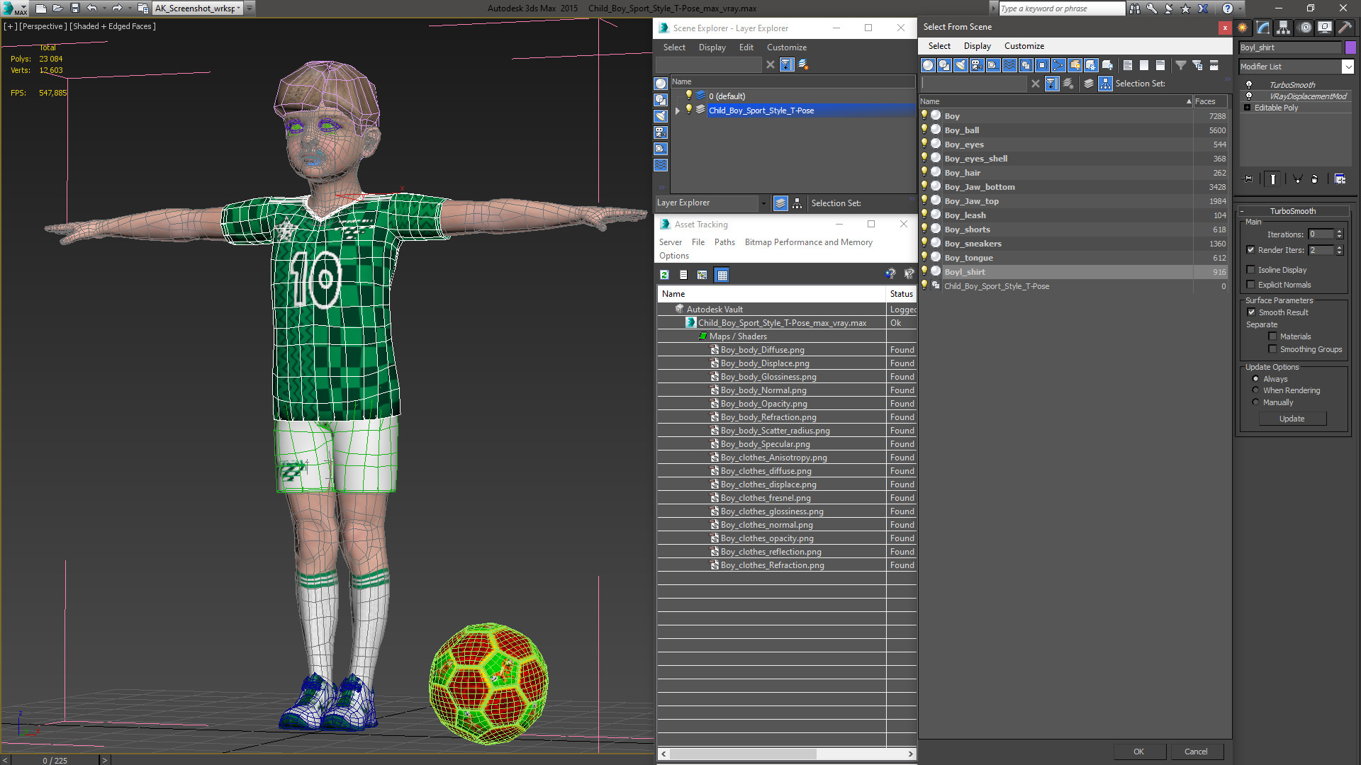 3D Child Boy Sport Style T-Pose model