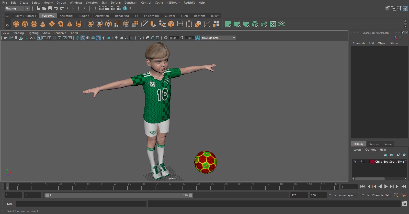 3D Child Boy Sport Style T-Pose model