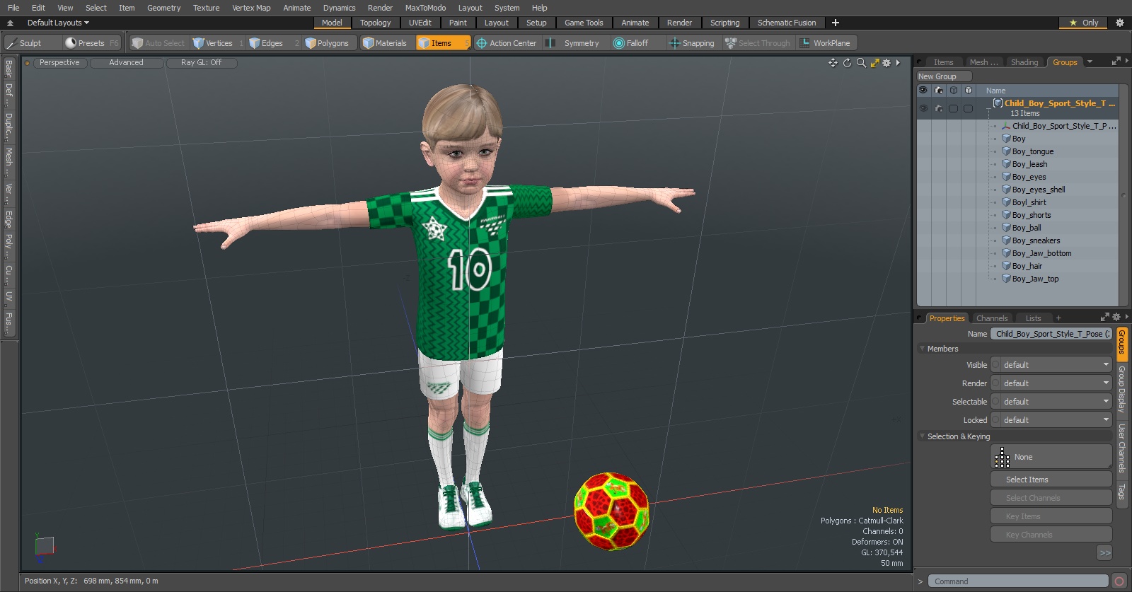 3D Child Boy Sport Style T-Pose model