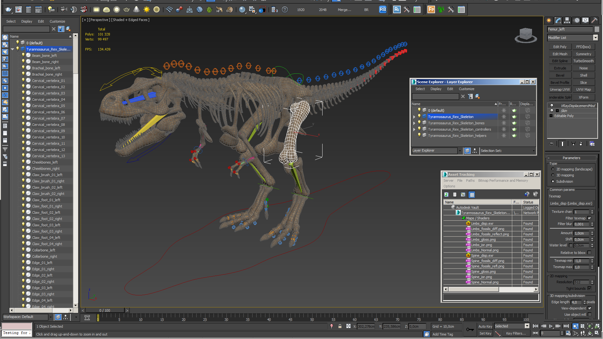 3D model Tyrannosaurus Rex Skeleton Fossil Rigged