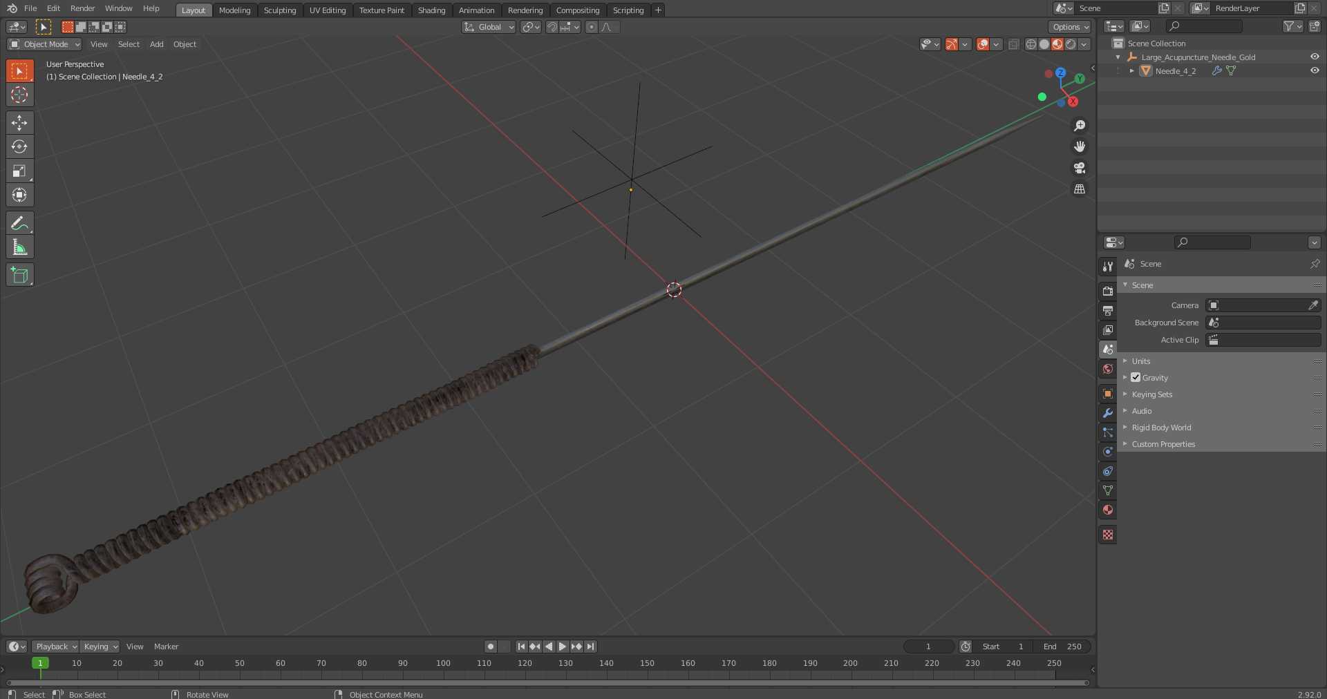 Large Acupuncture Needle Gold 3D model