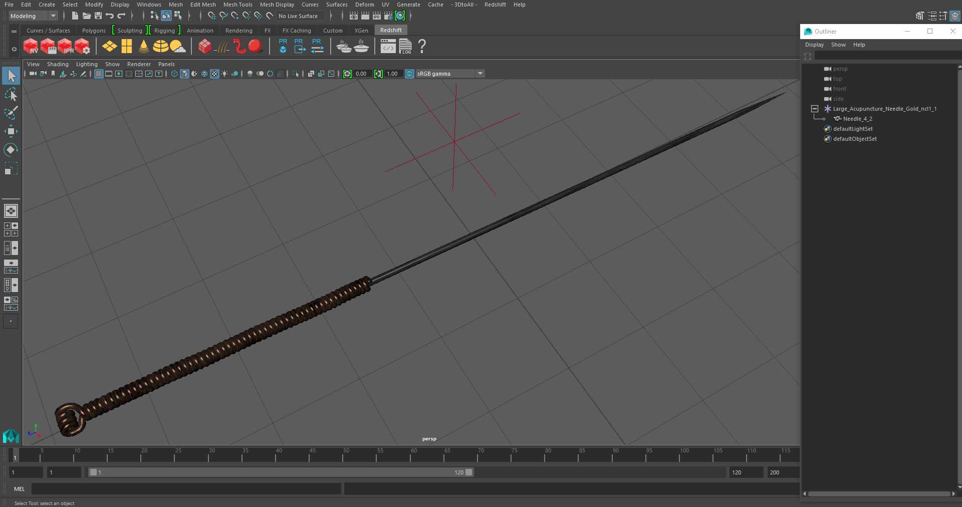 Large Acupuncture Needle Gold 3D model