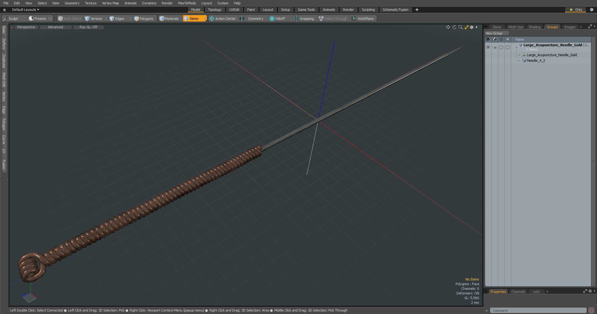 Large Acupuncture Needle Gold 3D model