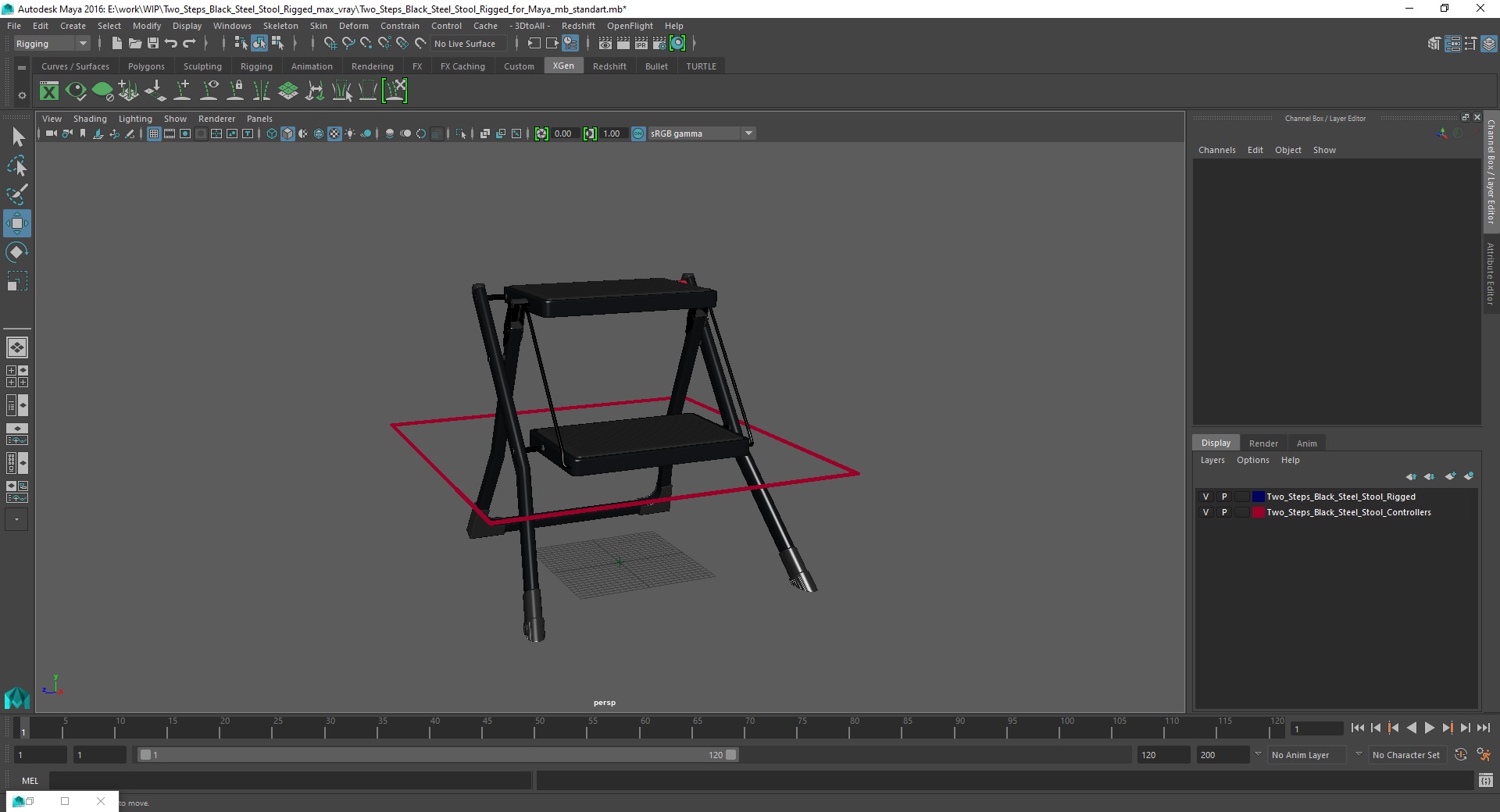 3D Two Steps Black Steel Stool Rigged for Maya model