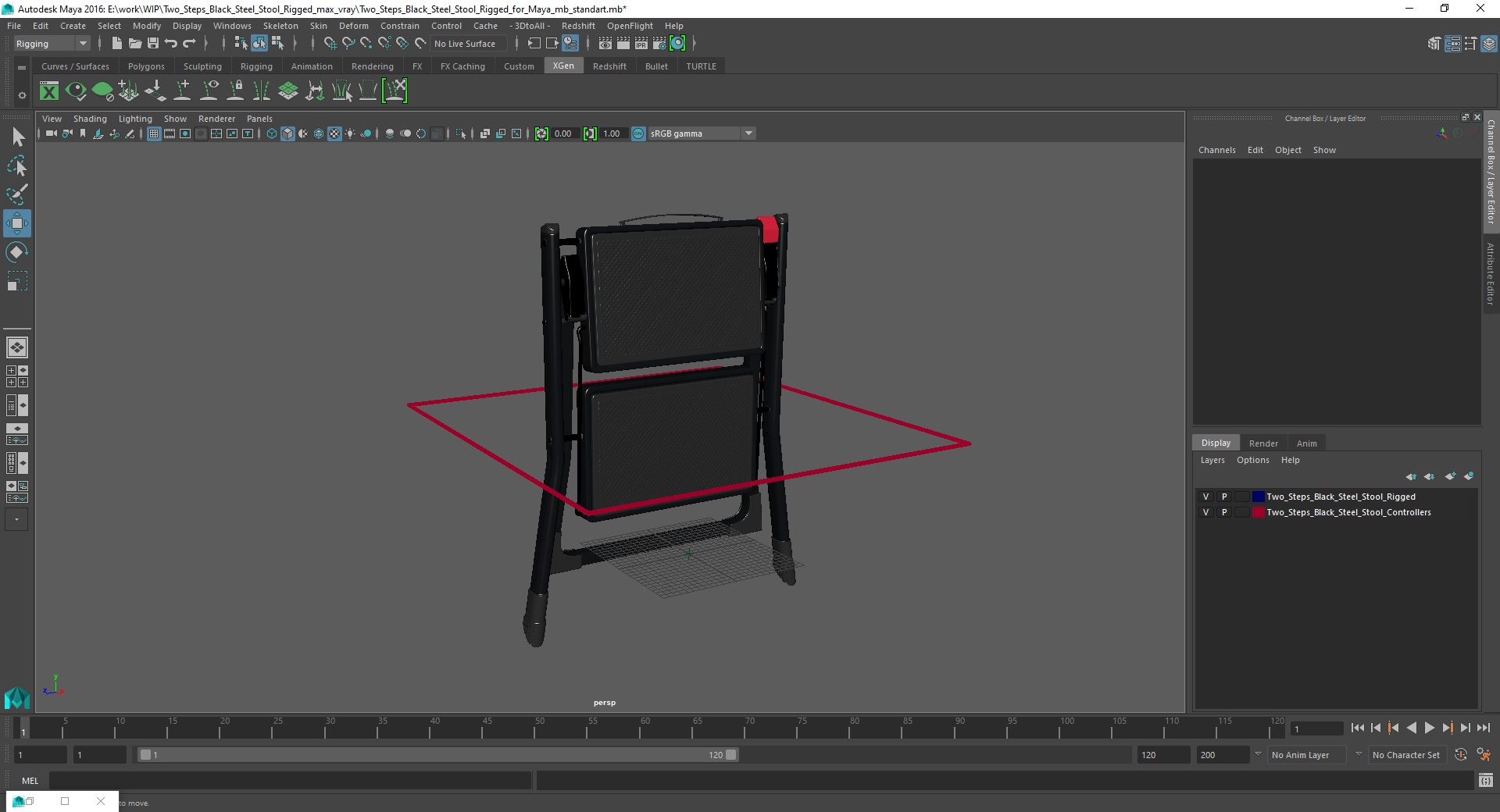3D Two Steps Black Steel Stool Rigged for Maya model