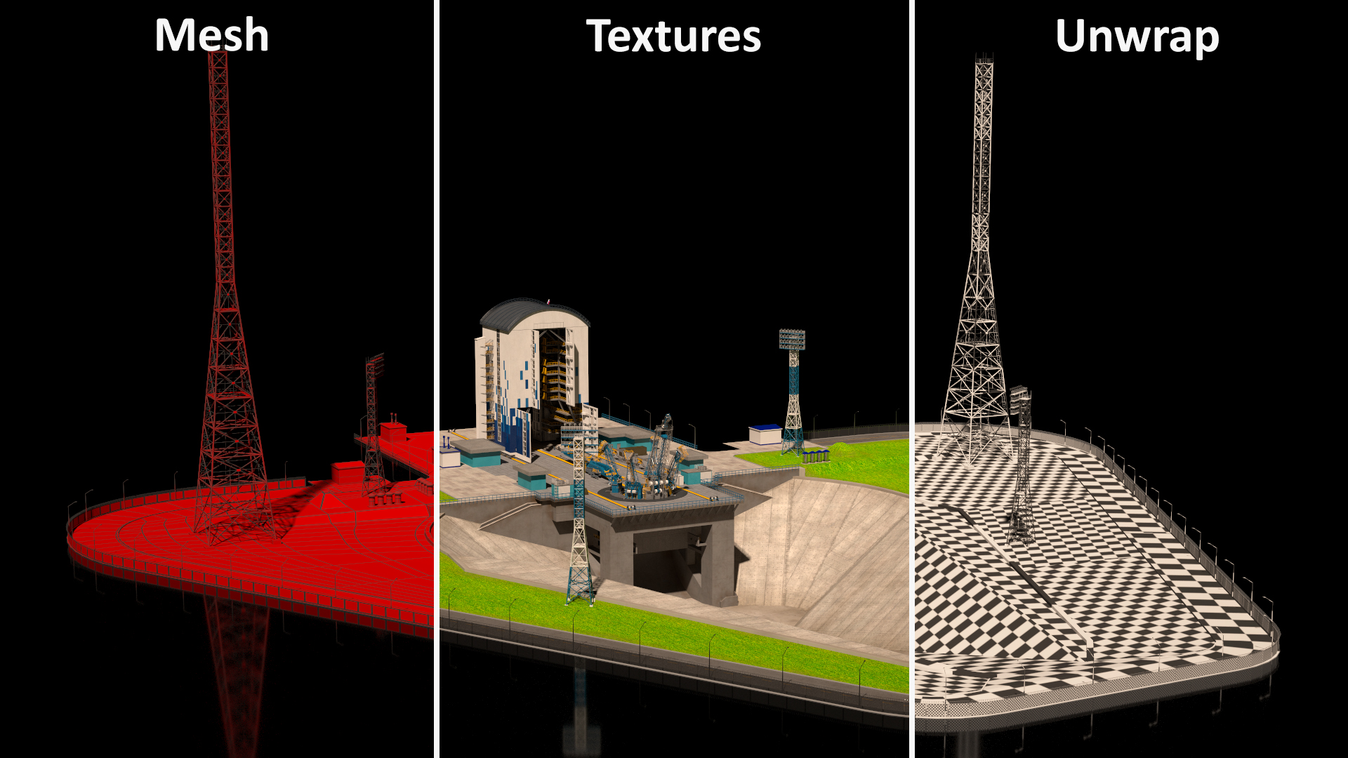 Vostochny Cosmodrome Russian Spaceport Rigged for Maya 3D model