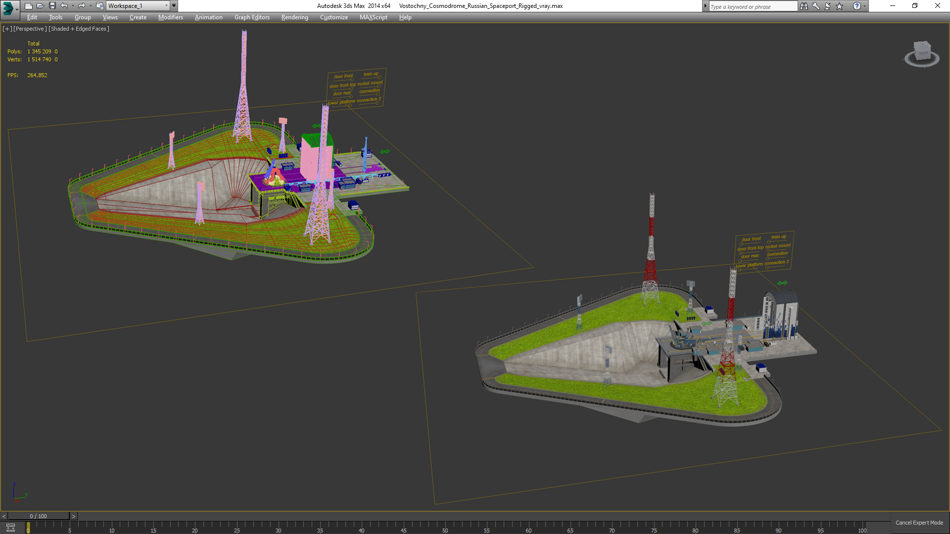 Vostochny Cosmodrome Russian Spaceport Rigged for Maya 3D model