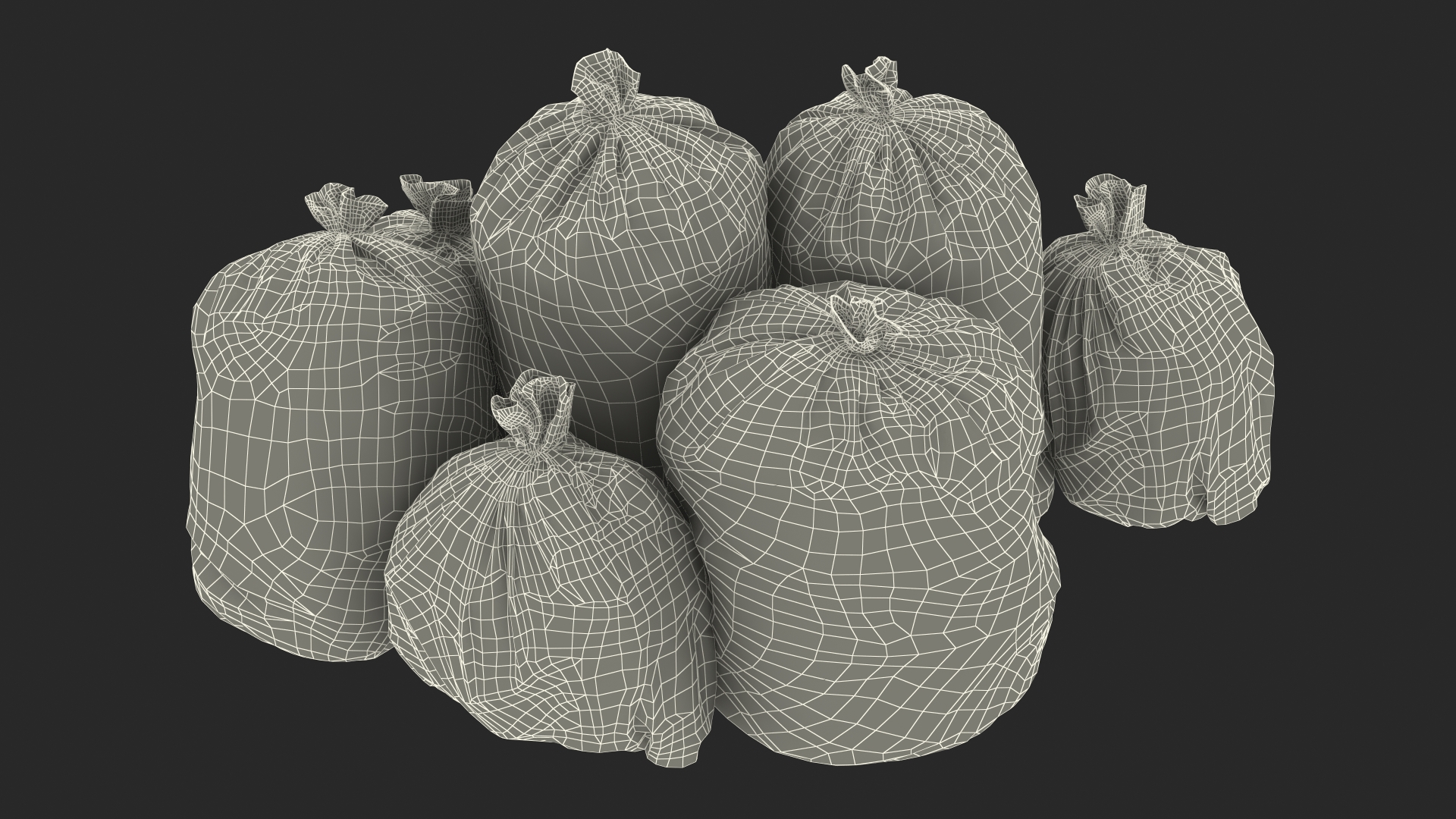 3D Tied Closed Black Plastic Rubbish Bags model