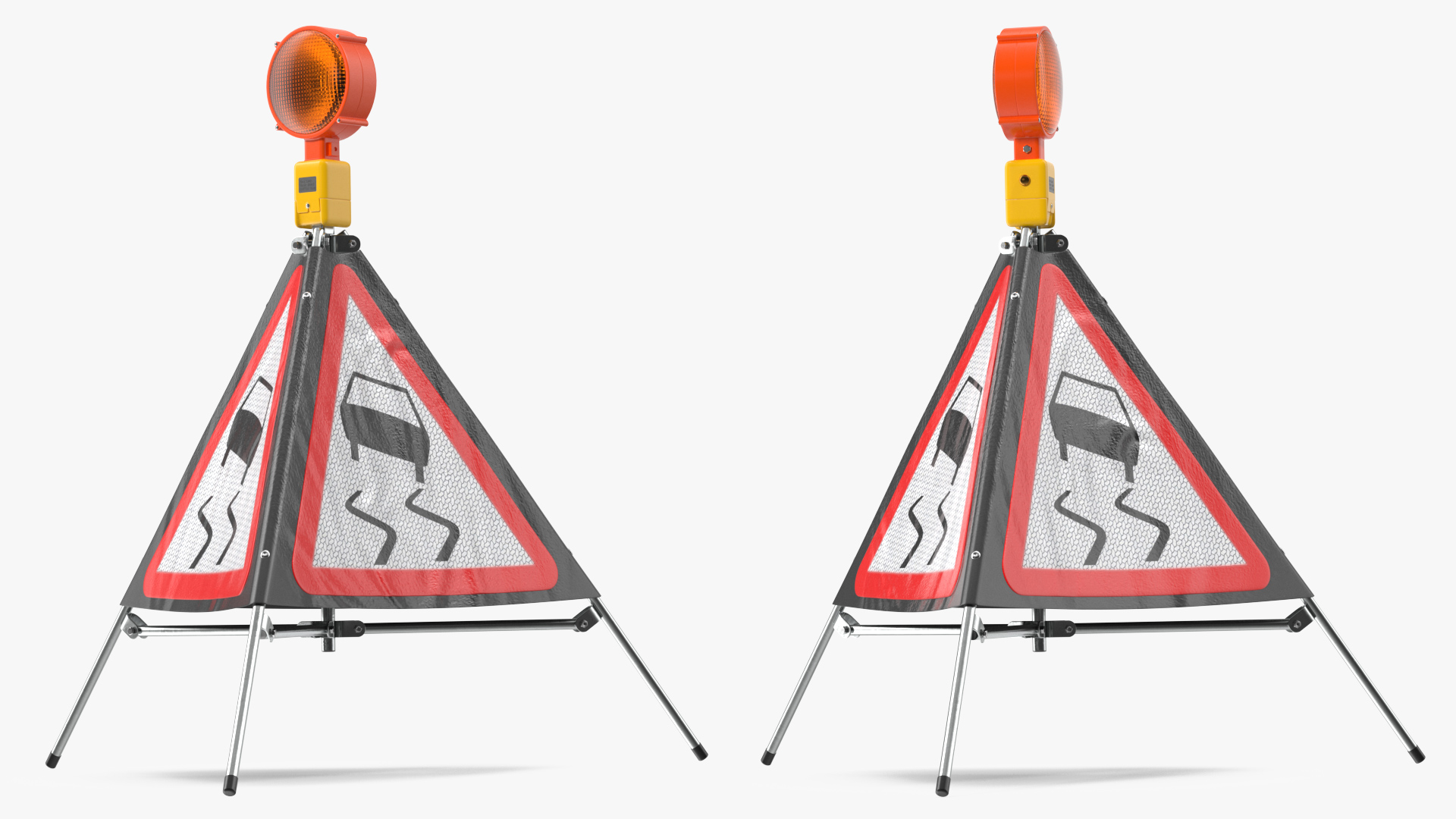 3D Folding Three Sided Traffic Sign Slippery Road