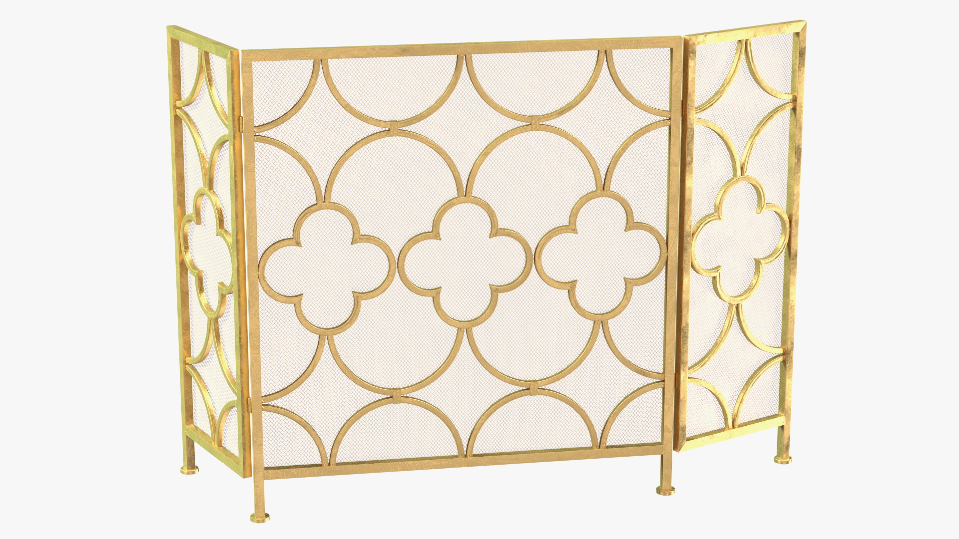 3D model Metal Fireplace Screen 3 Panel Gold