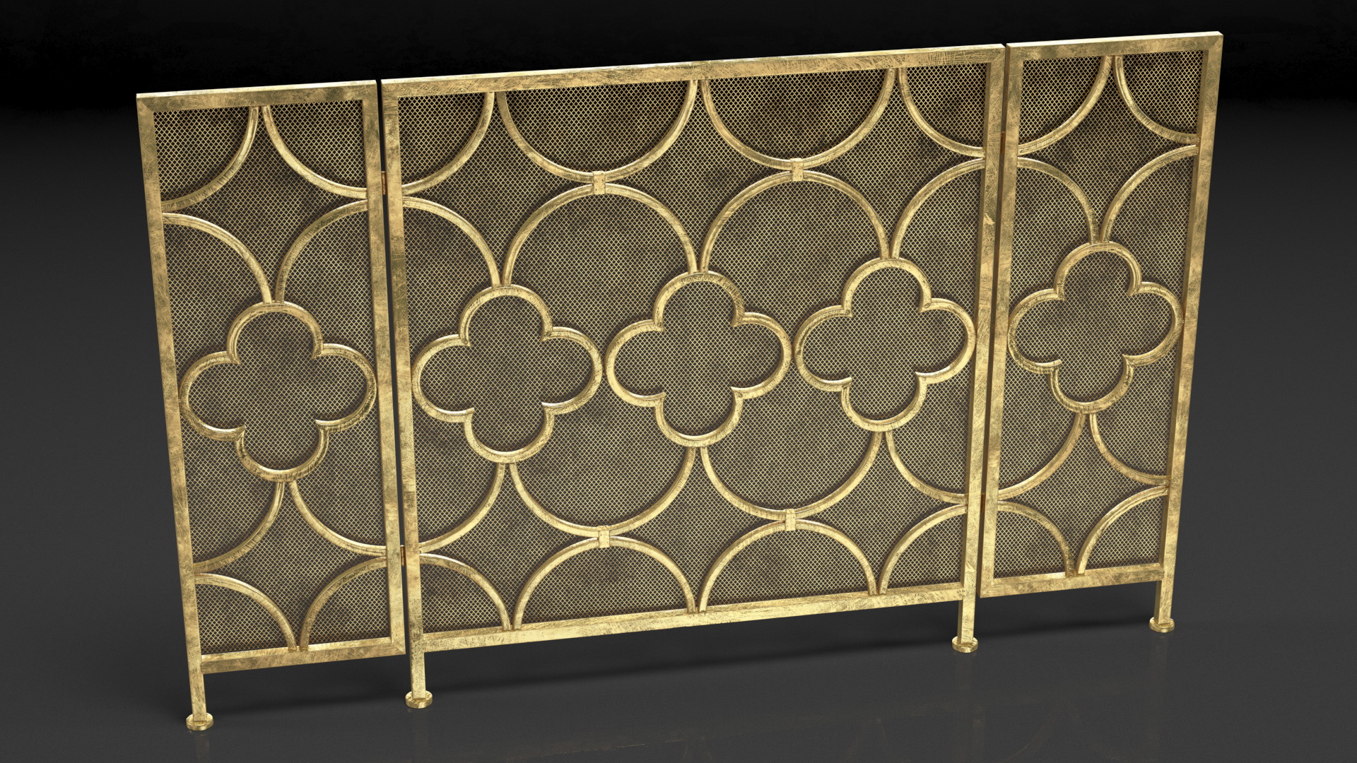 3D model Metal Fireplace Screen 3 Panel Gold