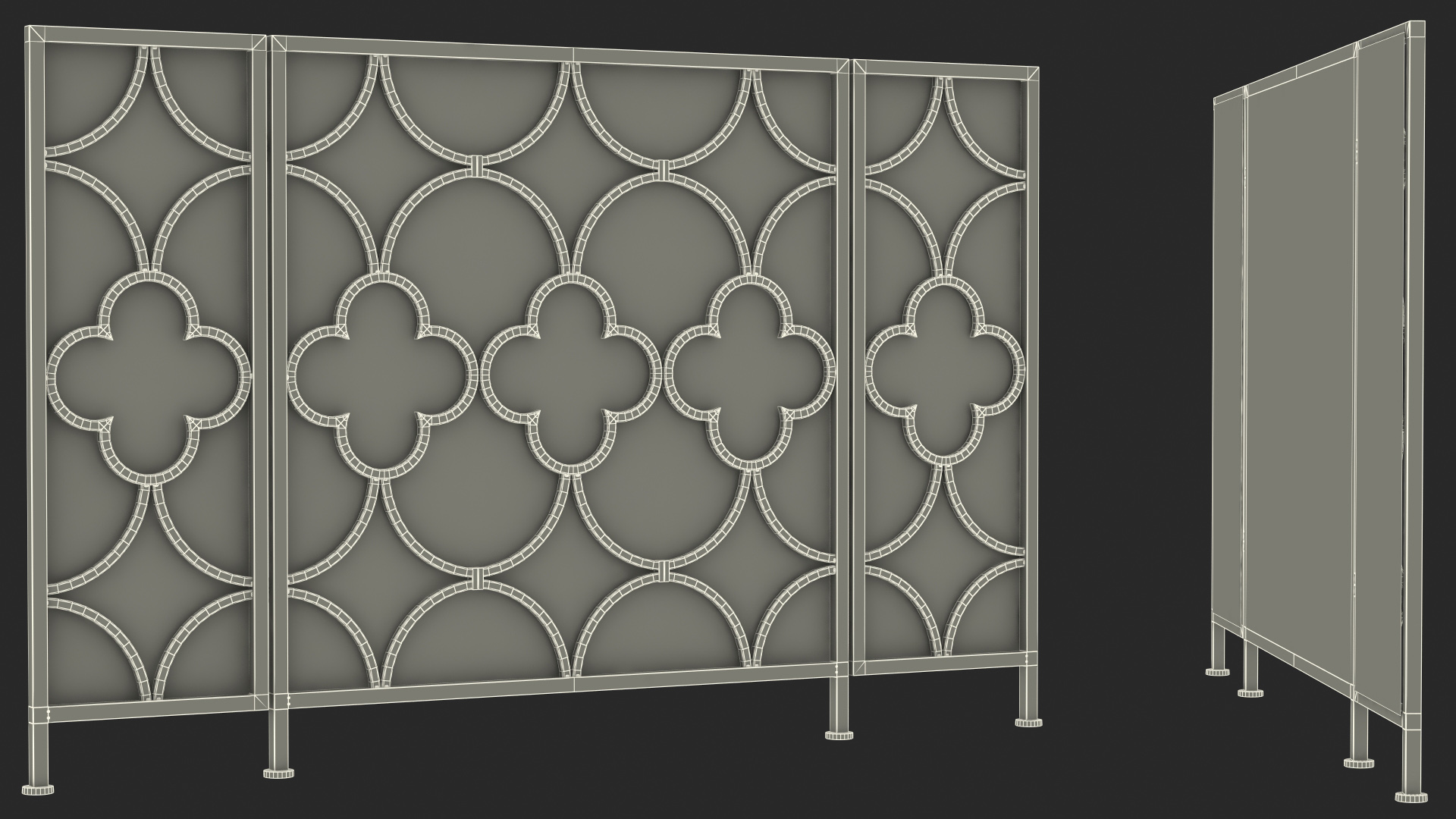 3D model Metal Fireplace Screen 3 Panel Gold