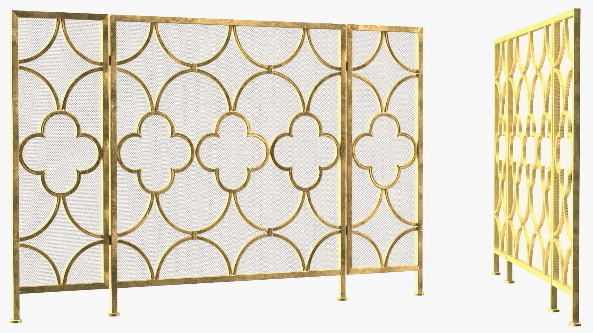 3D model Metal Fireplace Screen 3 Panel Gold