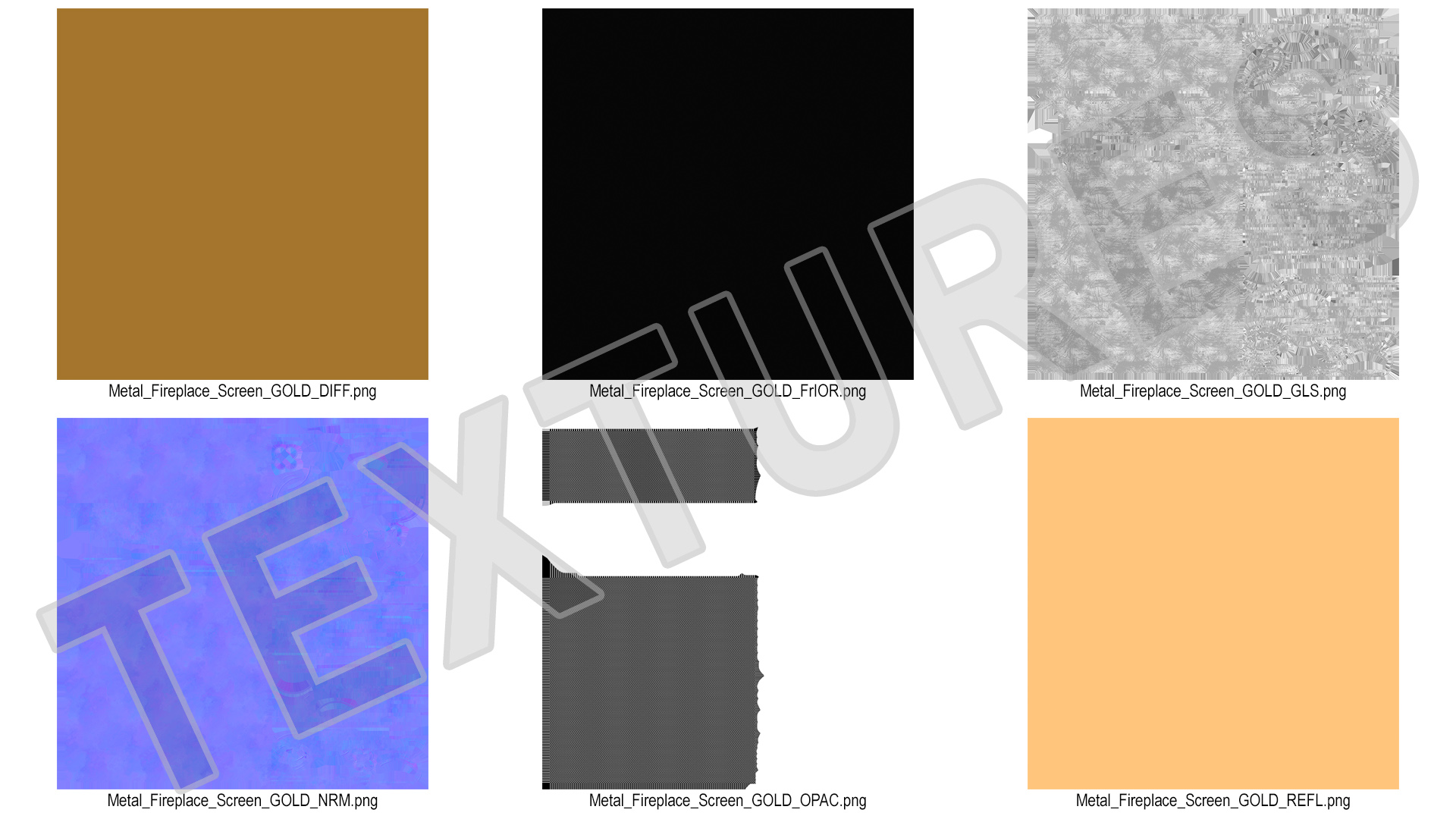 3D model Metal Fireplace Screen 3 Panel Gold