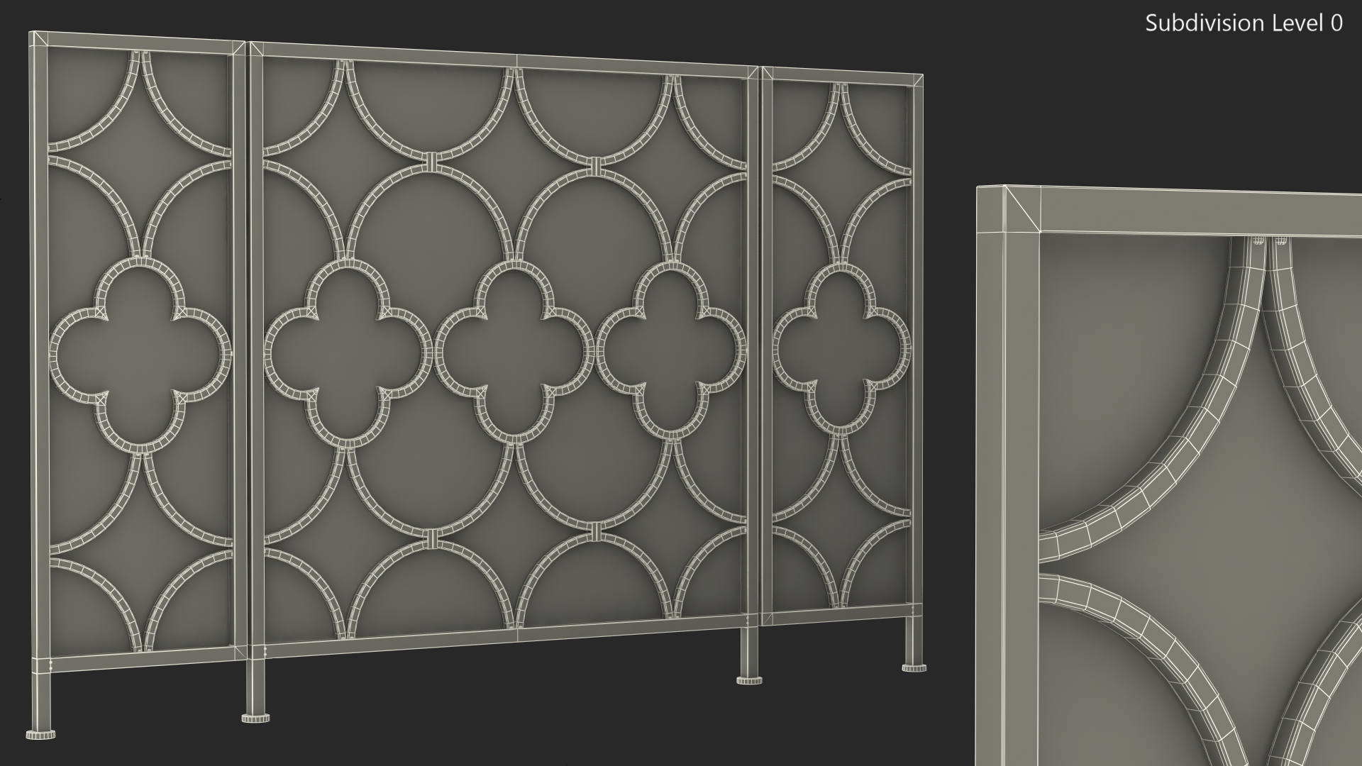 3D model Metal Fireplace Screen 3 Panel Gold