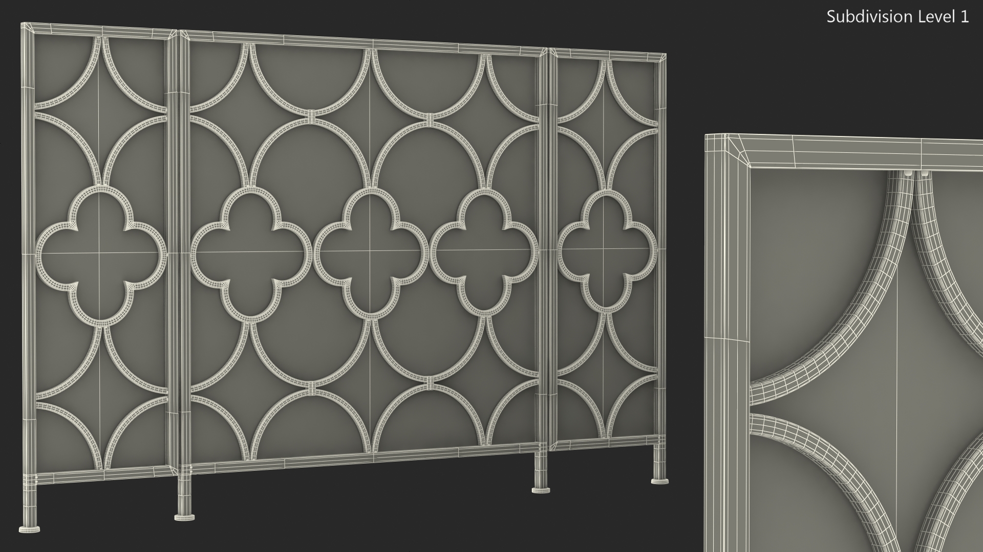 3D model Metal Fireplace Screen 3 Panel Gold