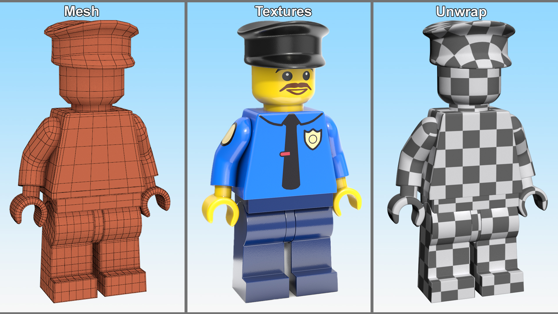 3D Minifigure LEGO Policeman Rigged for Maya