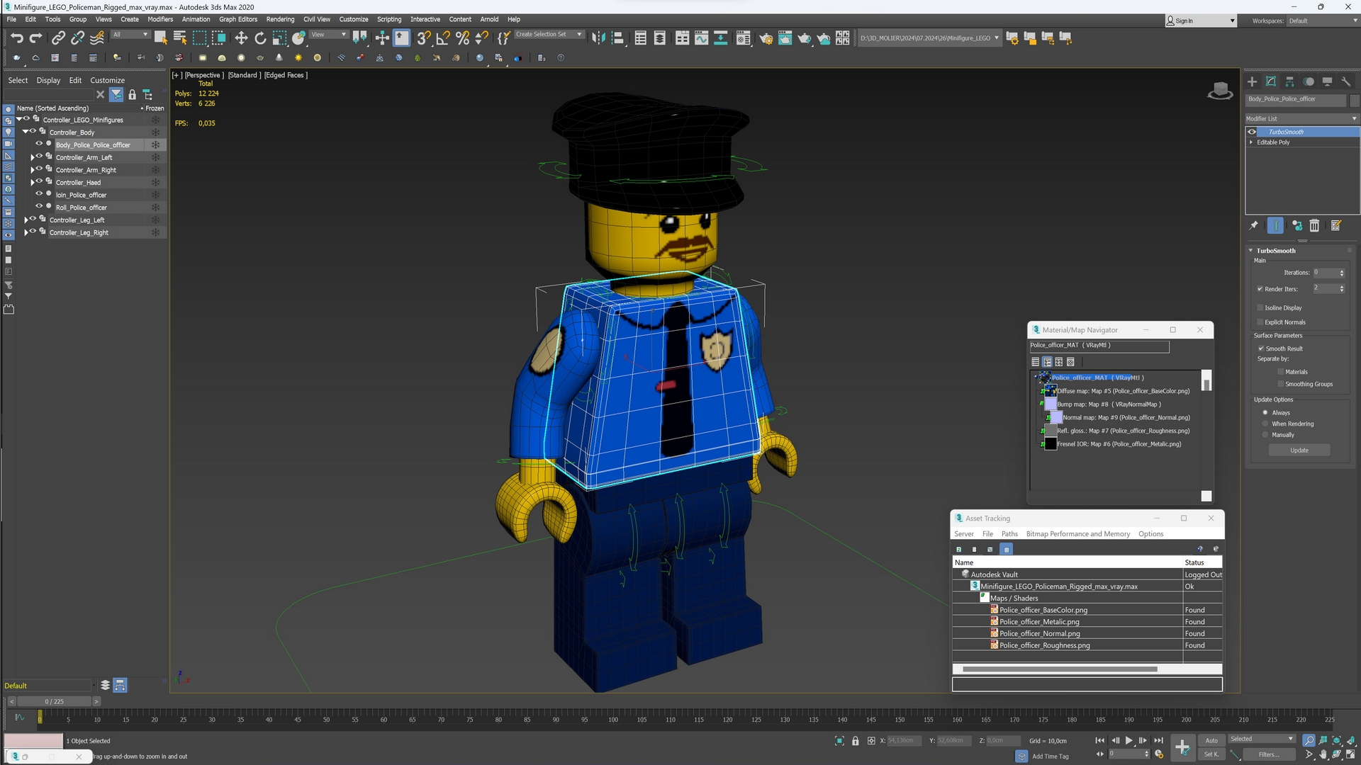 3D Minifigure LEGO Policeman Rigged for Maya