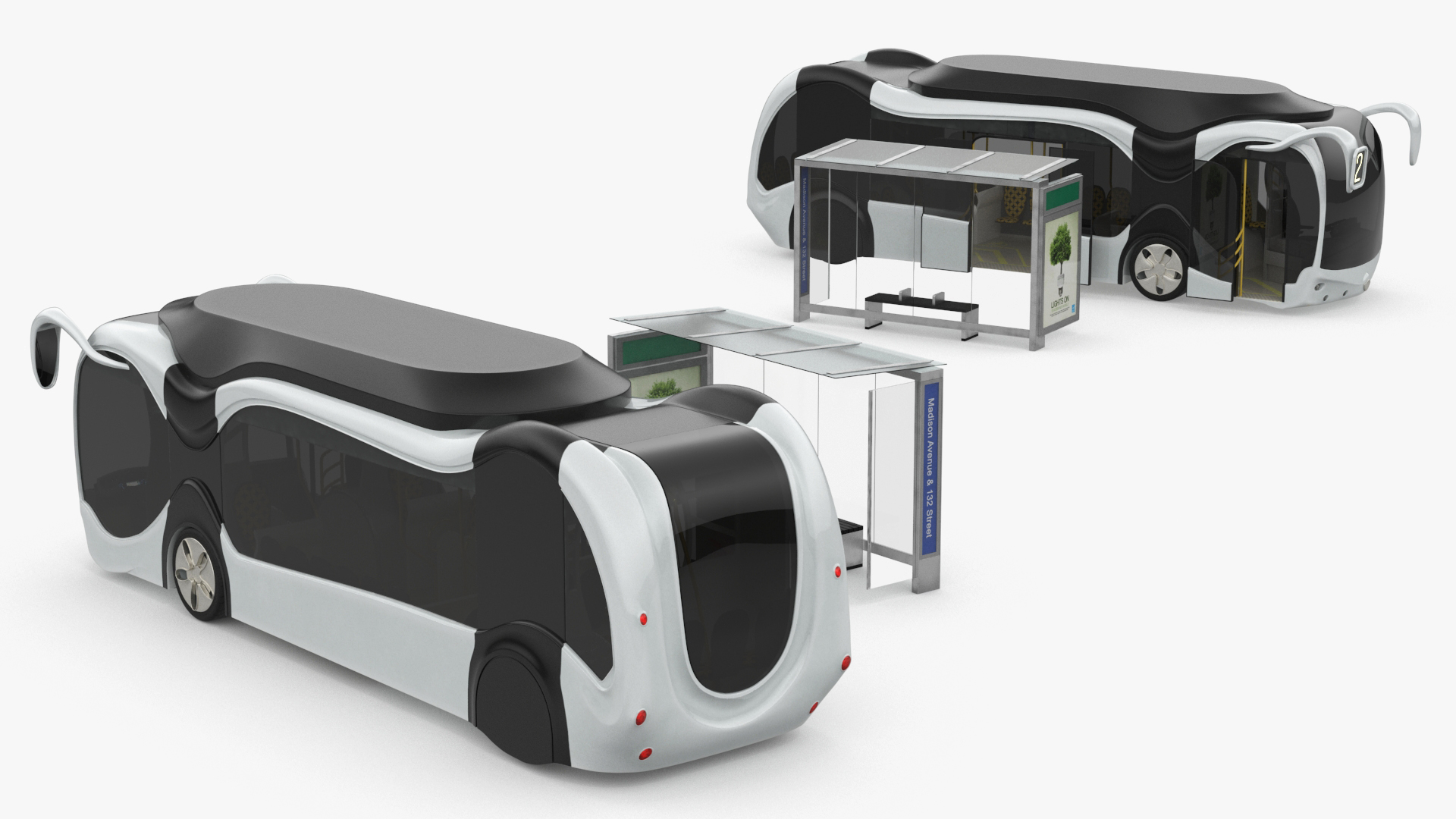 3D Futuristic Public Bus with Bus Stop Shelter model