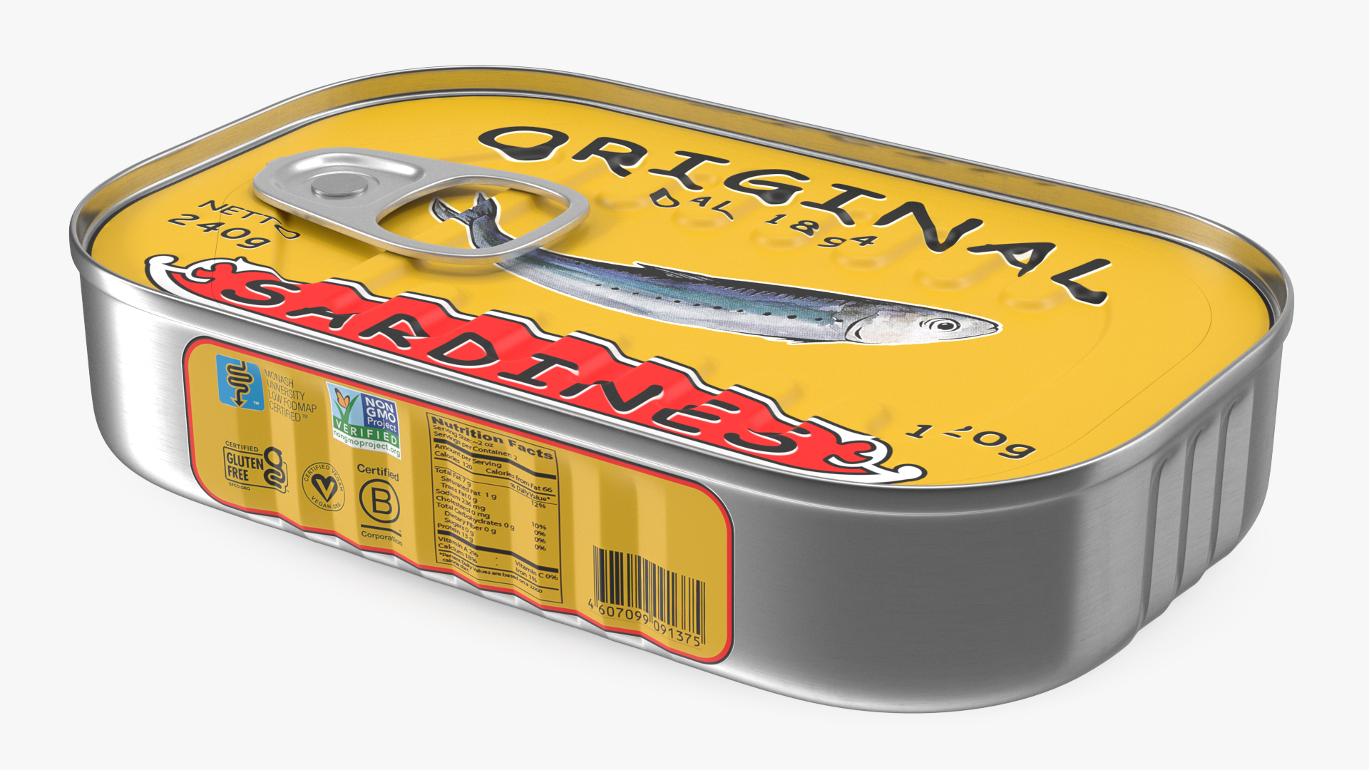 Can of Preserved Sardine with Pull Tab Lid 3D