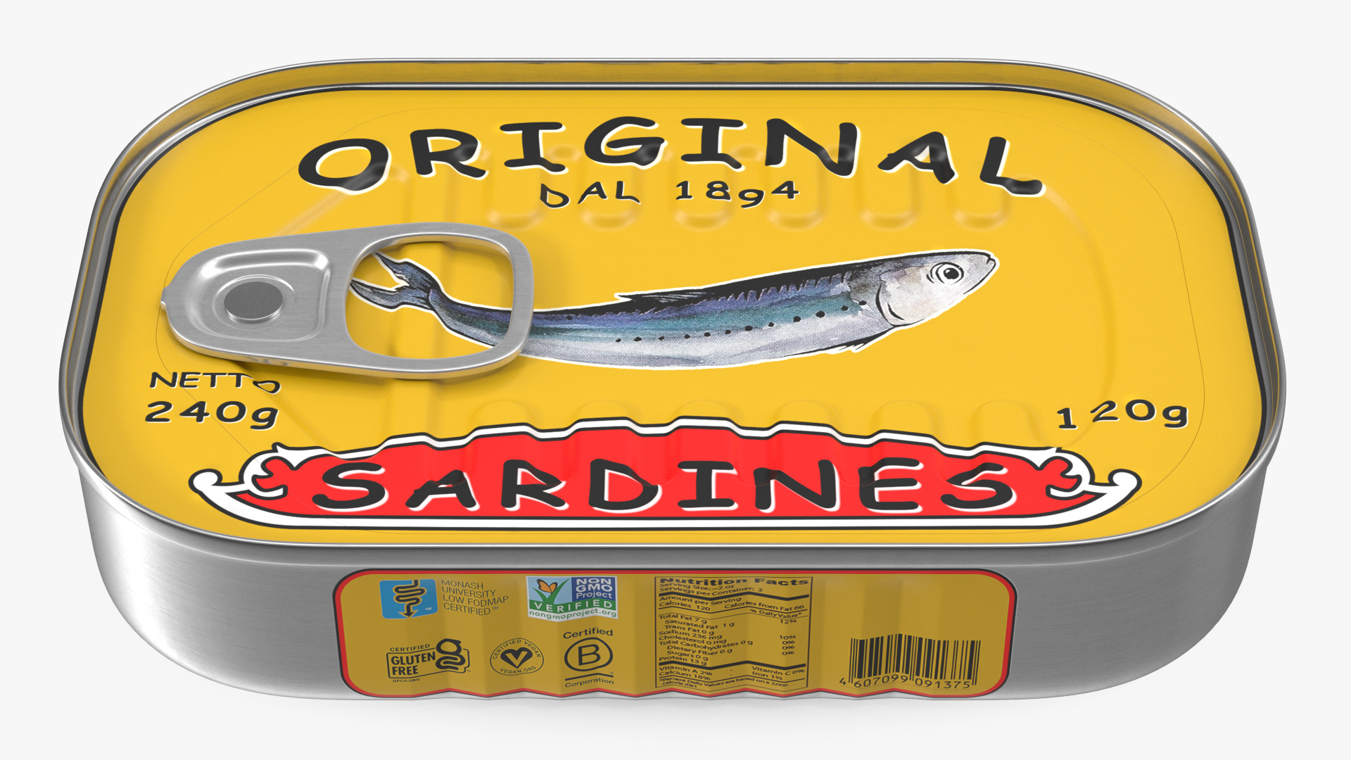 Can of Preserved Sardine with Pull Tab Lid 3D