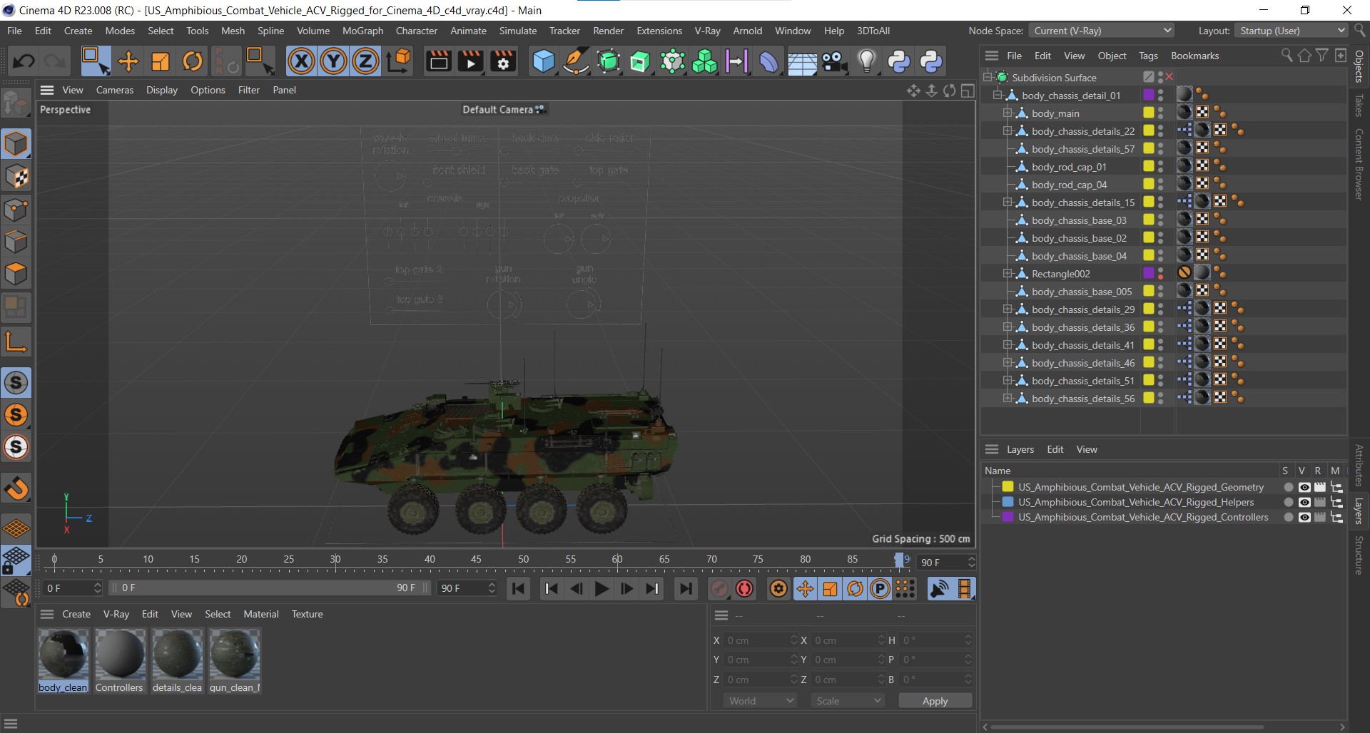 3D US Amphibious Combat Vehicle ACV Rigged for Cinema 4D model
