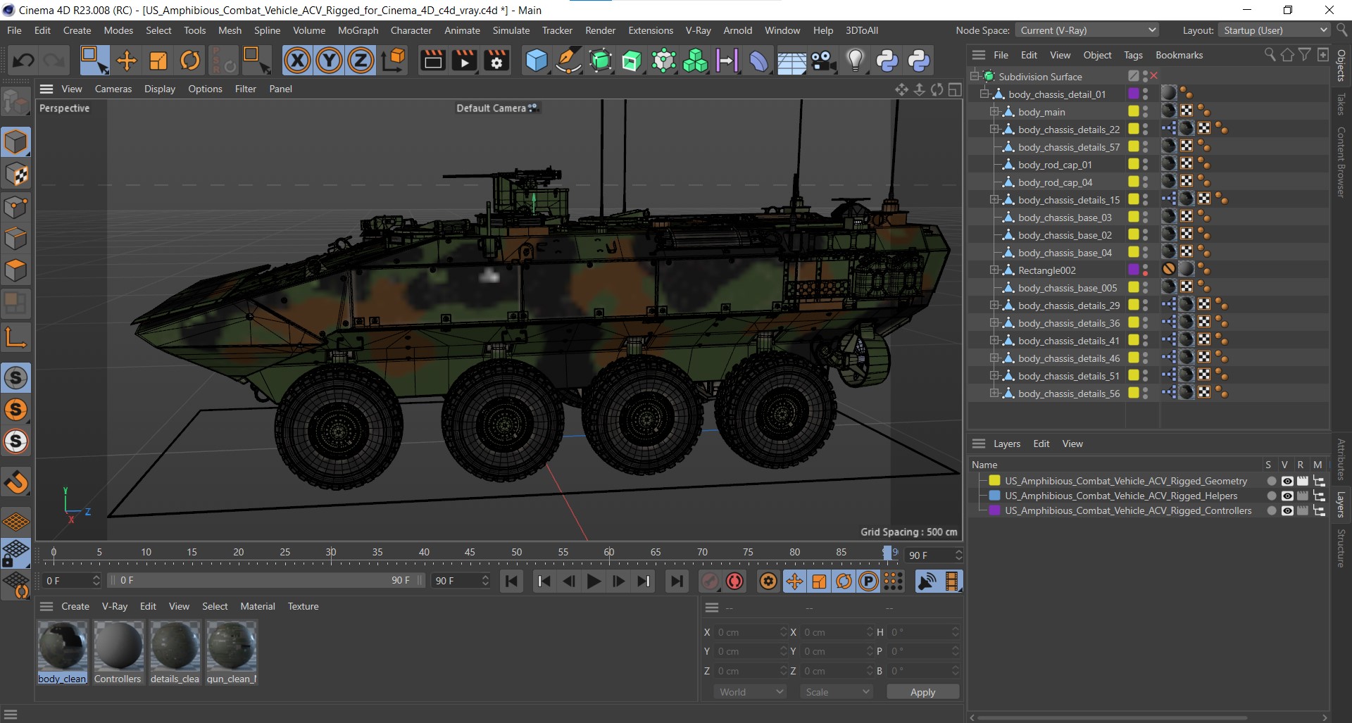 3D US Amphibious Combat Vehicle ACV Rigged for Cinema 4D model