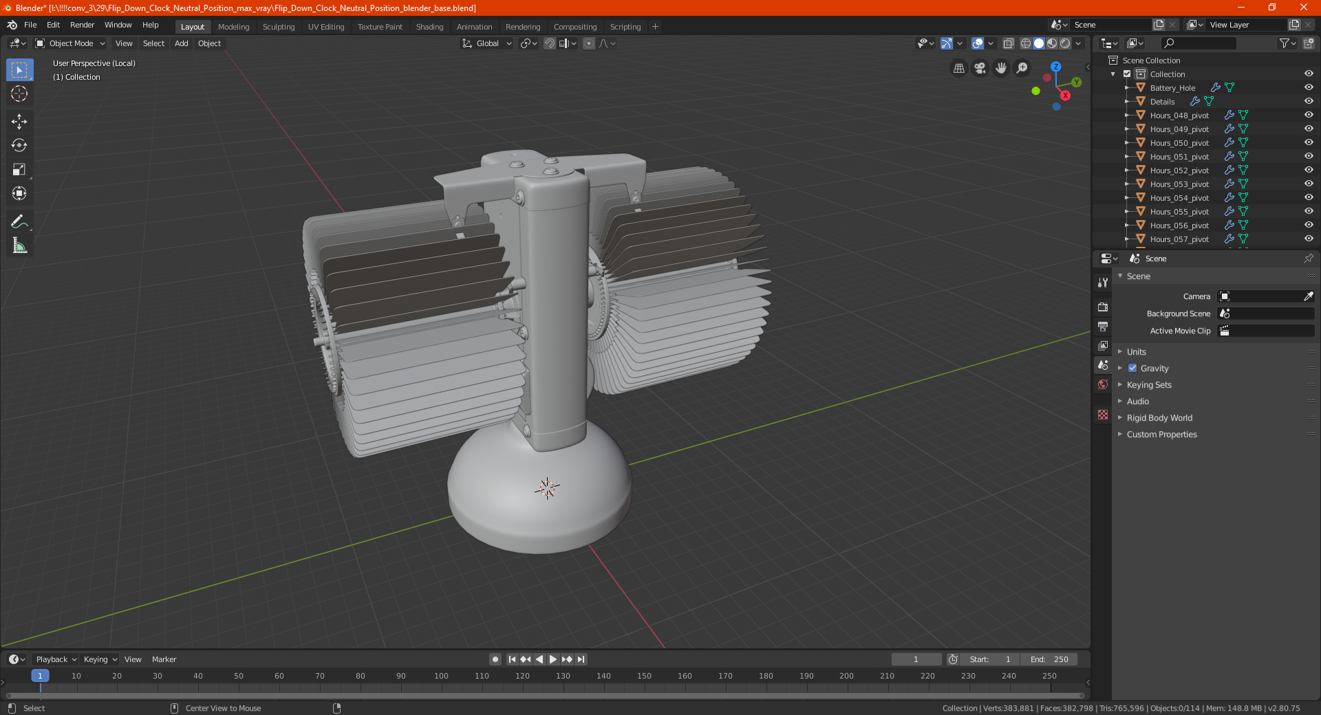 Flip Down Clock Neutral Position 3D
