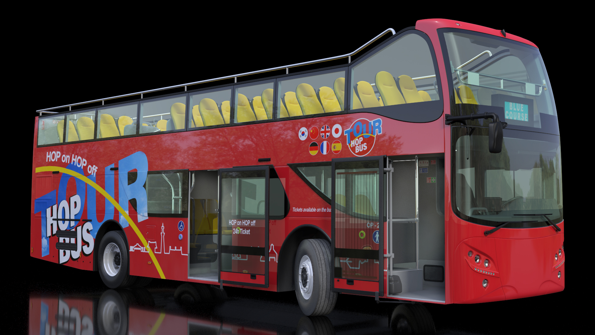 3D Open Top Double Decker Hop On Off Tour Bus Rigged for Maya model