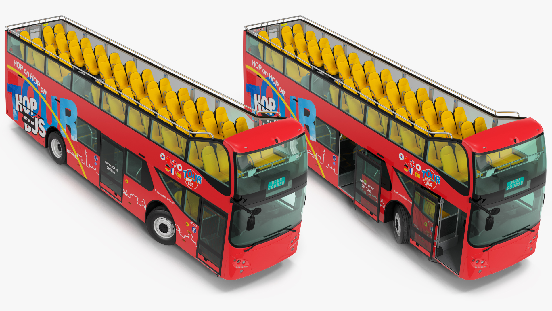 3D Open Top Double Decker Hop On Off Tour Bus Rigged for Maya model