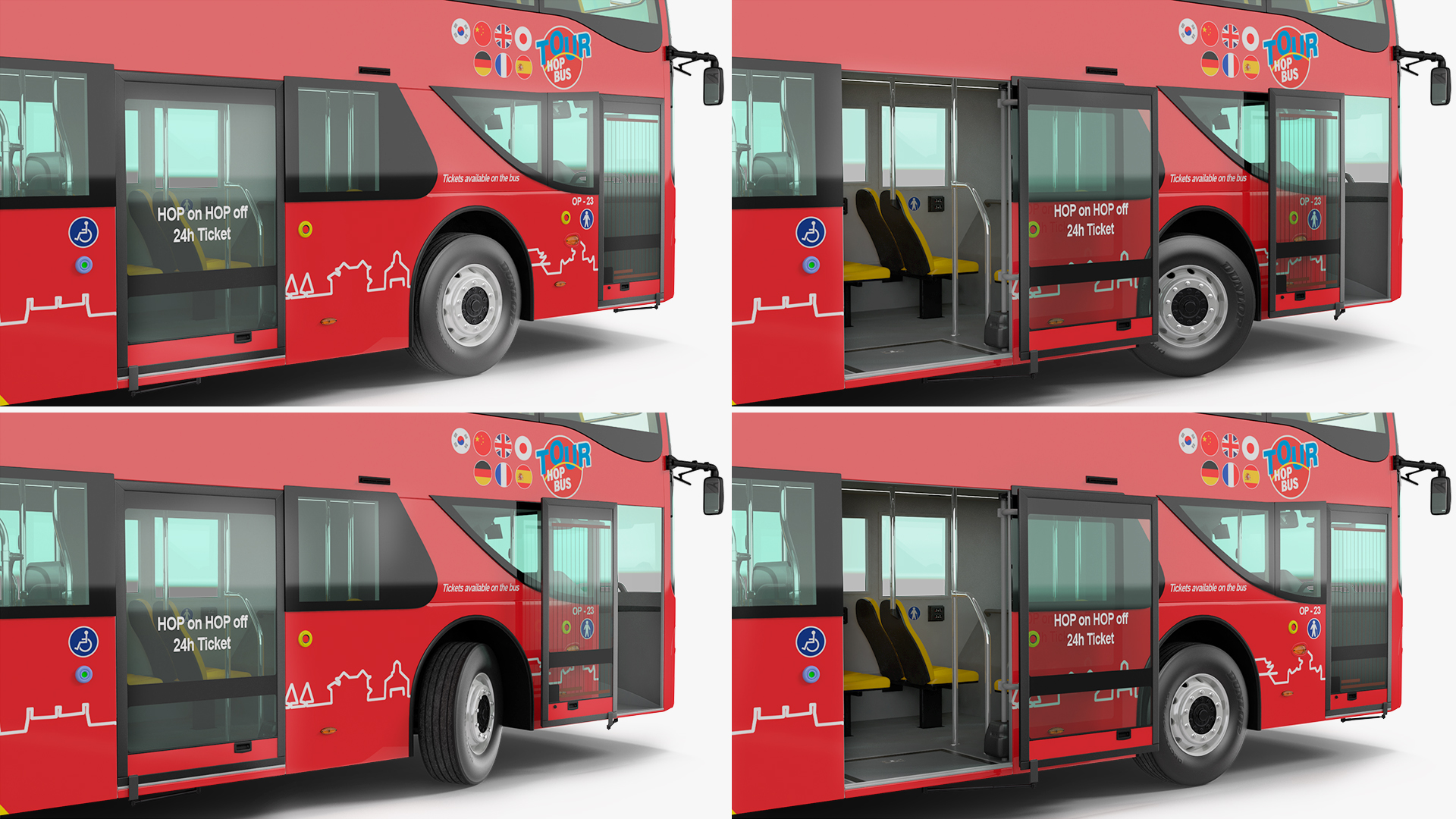 3D Open Top Double Decker Hop On Off Tour Bus Rigged for Maya model