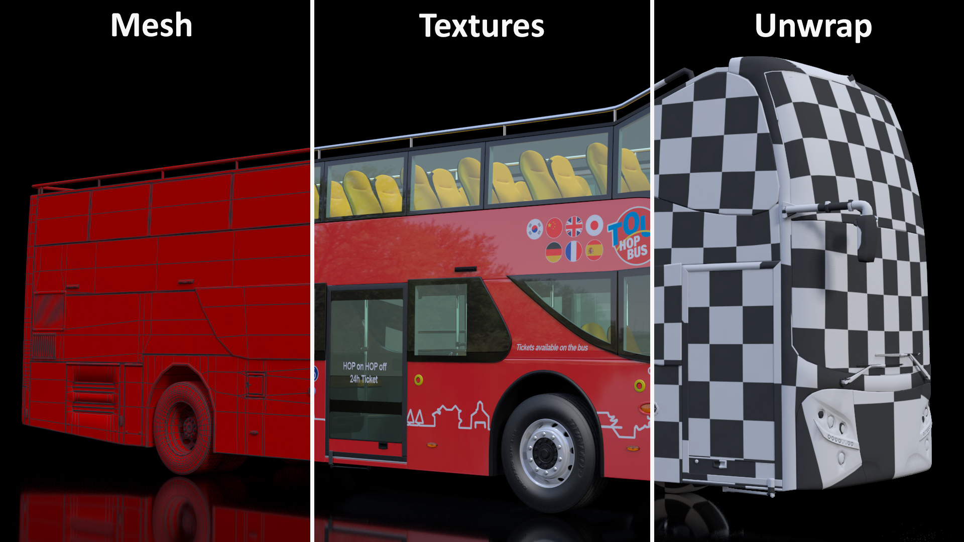 3D Open Top Double Decker Hop On Off Tour Bus Rigged for Maya model