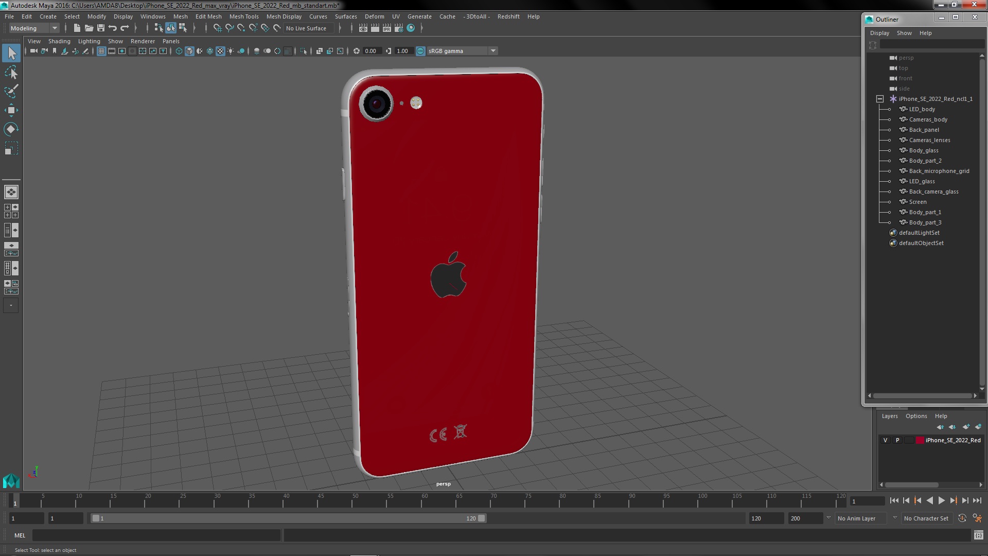 3D iPhone SE 2022 Red model